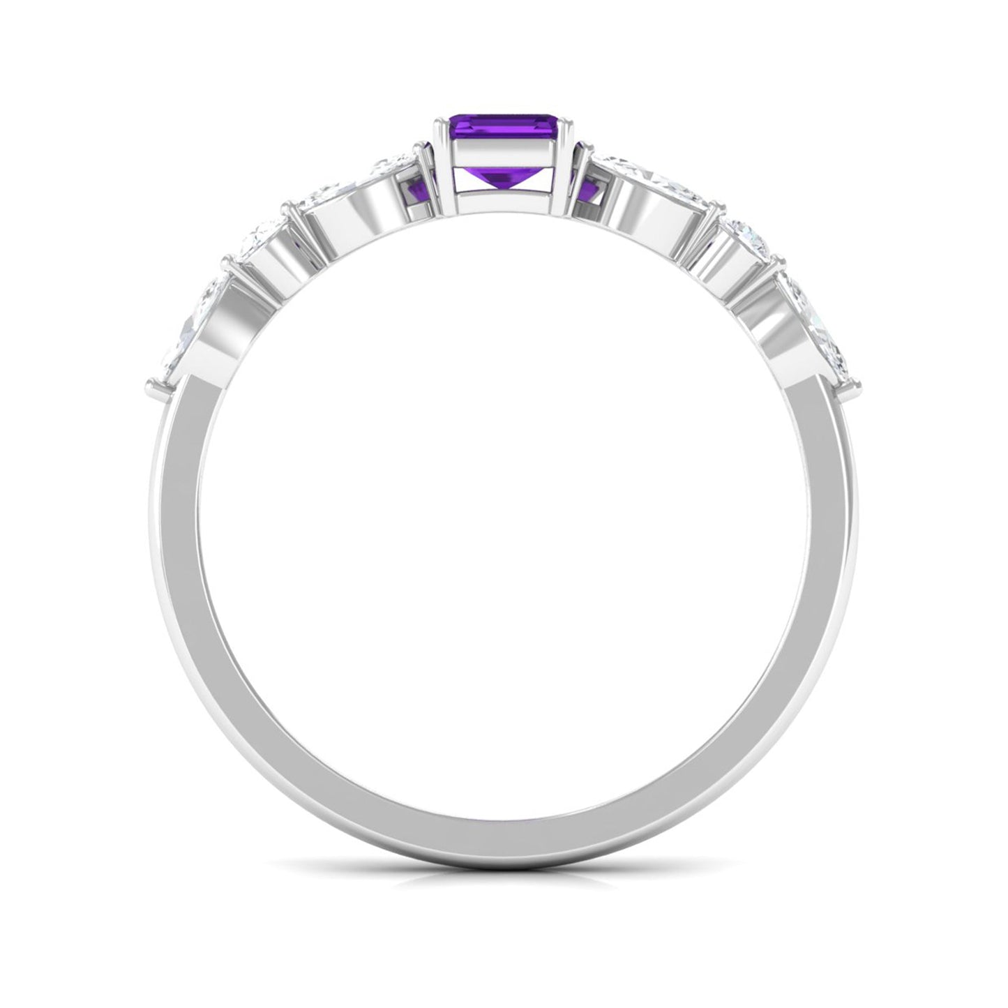 Genuine 1.4 Carat Amethyst Emerald Cut Engagement Ring with Diamond