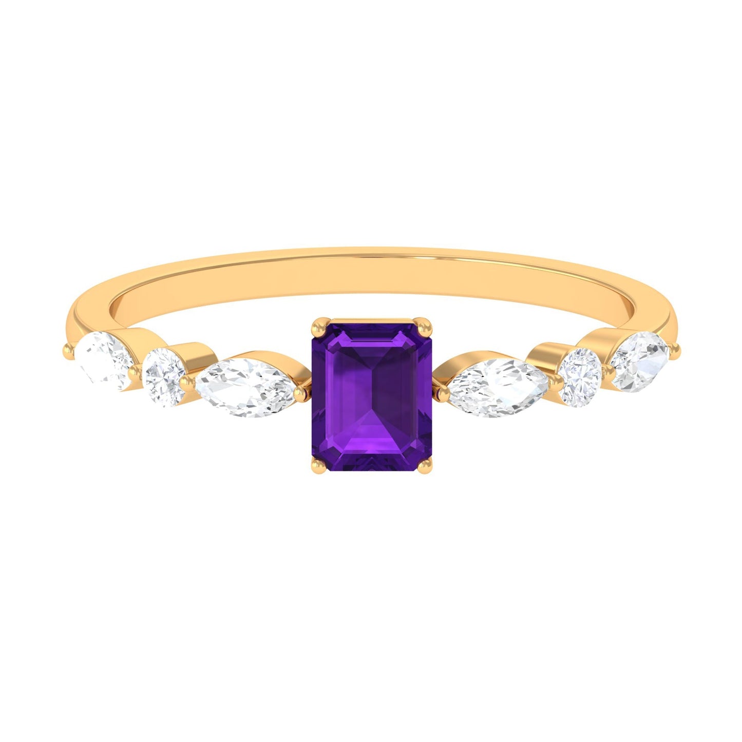 Genuine 1.4 Carat Amethyst Emerald Cut Engagement Ring with Diamond
