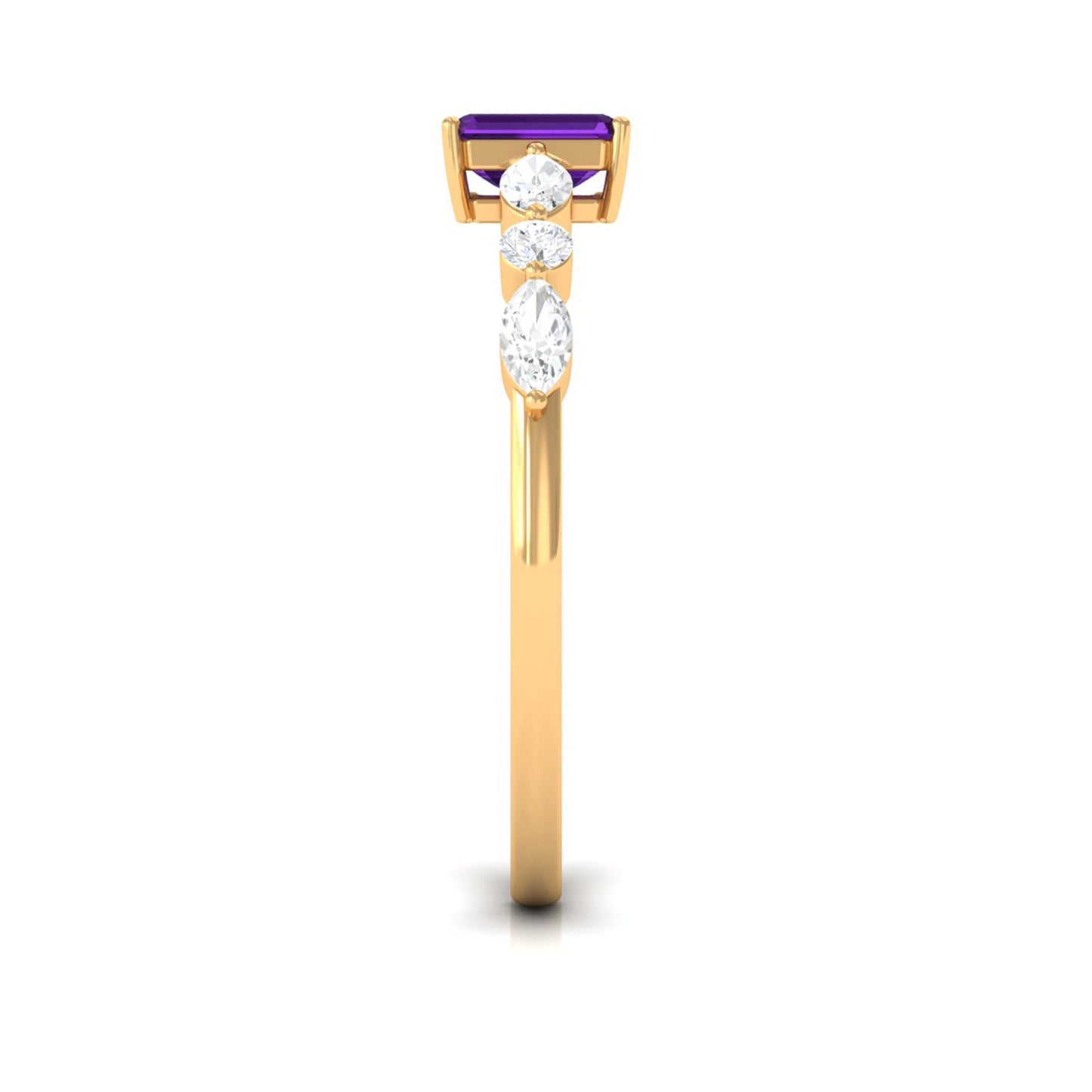 Genuine 1.4 Carat Amethyst Emerald Cut Engagement Ring with Diamond