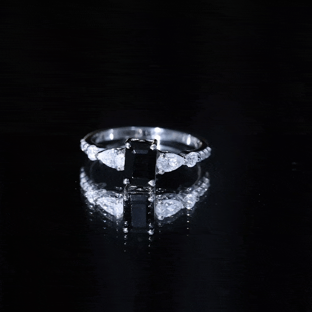 Certified 1.6 Carat Lab Grown Black Diamond Emerald Cut Engagement Ring with Side Stones