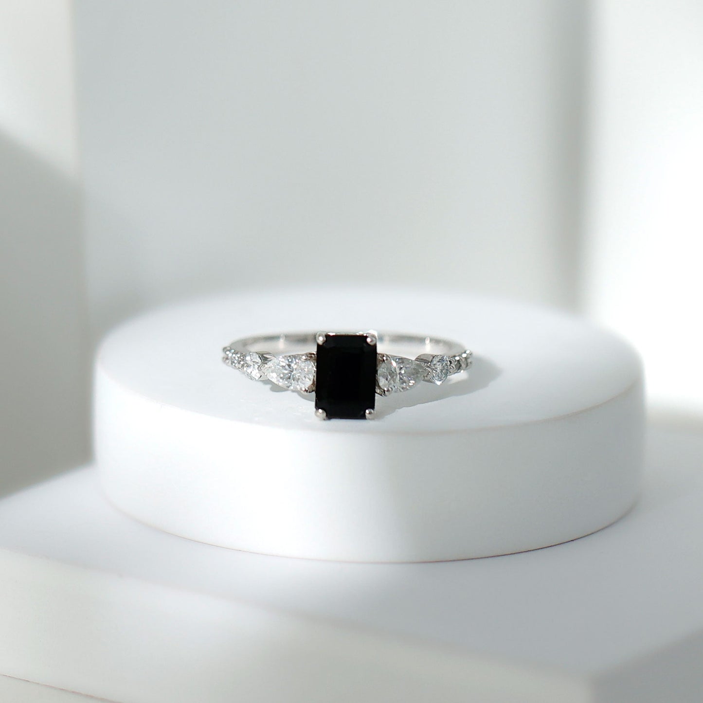 Certified 1.6 Carat Lab Grown Black Diamond Emerald Cut Engagement Ring with Side Stones