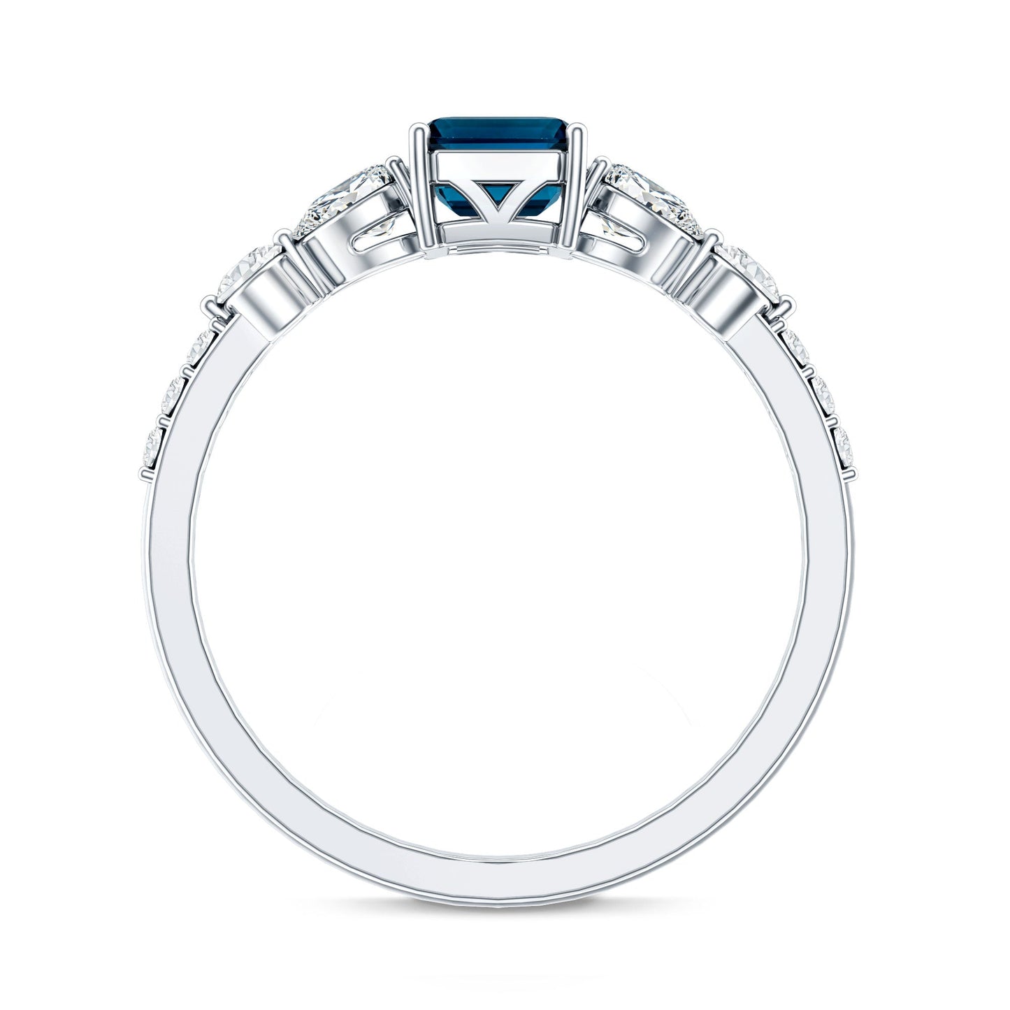 Genuine 2.2 Carat Emerald Cut London Blue Topaz Engagement Ring with Diamond