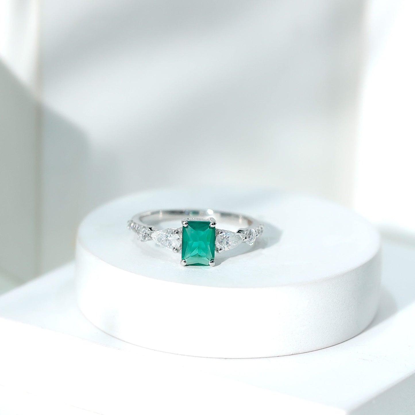 Certified Lab Grown Emerald Cut Emerald Engagement Ring with Side Stones