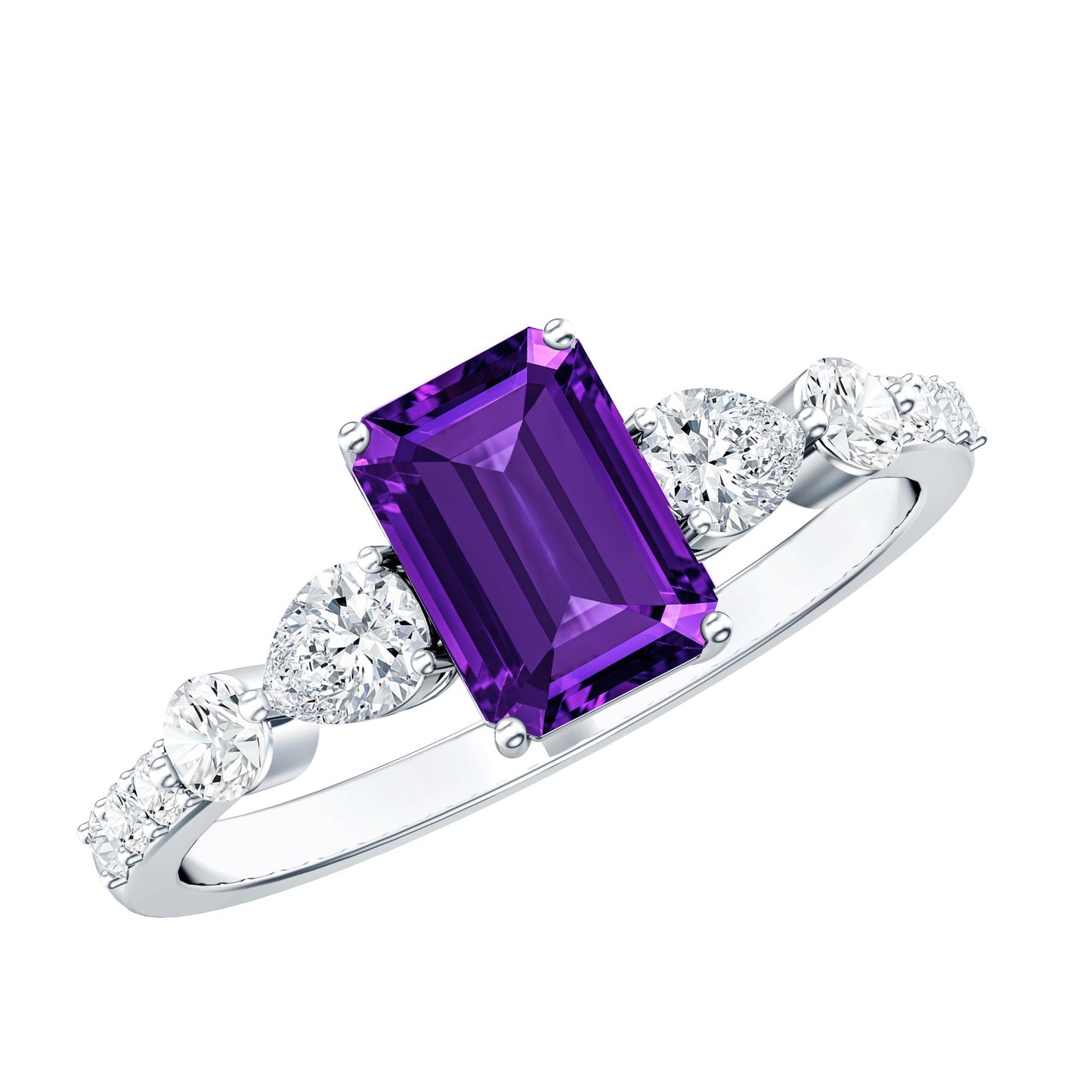 Real 1.4 Carat Emerald Cut Amethyst Engagement Ring with Moissanite