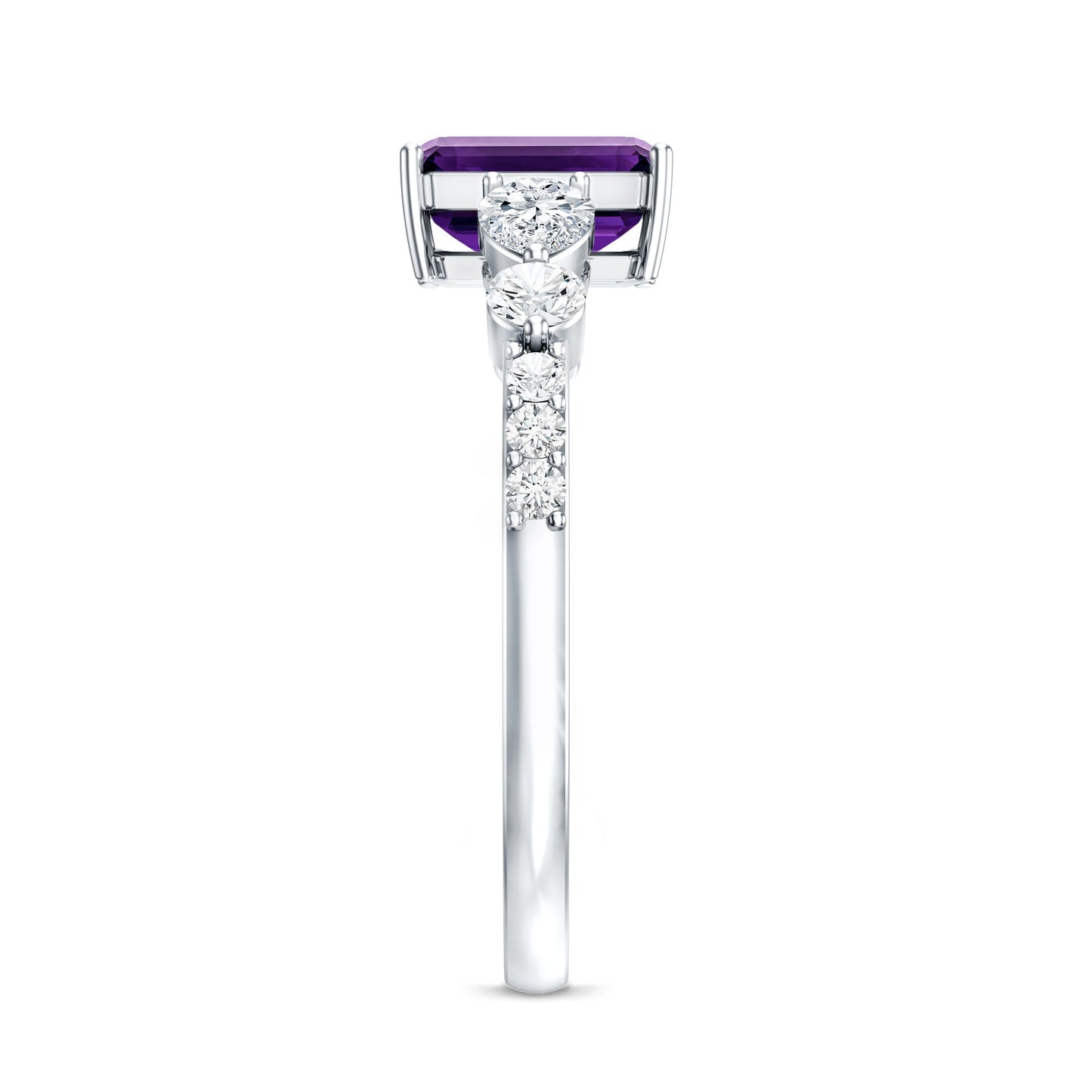 Real 1.4 Carat Emerald Cut Amethyst Engagement Ring with Moissanite