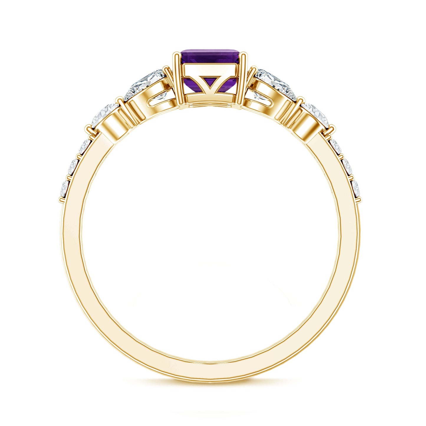 Real 1.4 Carat Emerald Cut Amethyst Engagement Ring with Moissanite