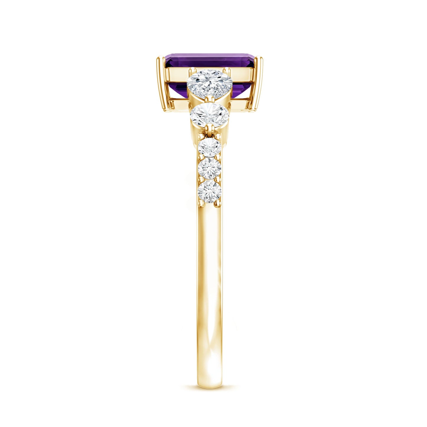 Real 1.4 Carat Emerald Cut Amethyst Engagement Ring with Moissanite