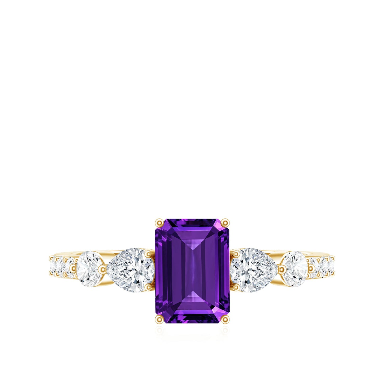 Real 1.4 Carat Emerald Cut Amethyst Engagement Ring with Moissanite