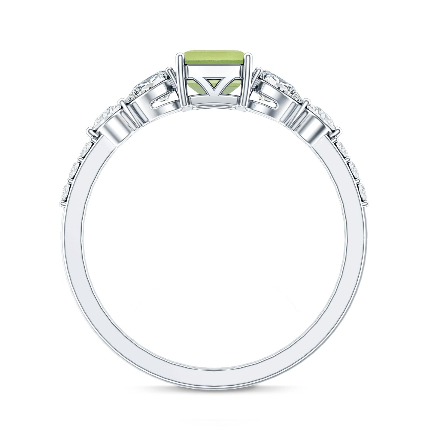 Natural 1.8 Carat Peridot Emerald Cut Engagement Ring with Side Stones