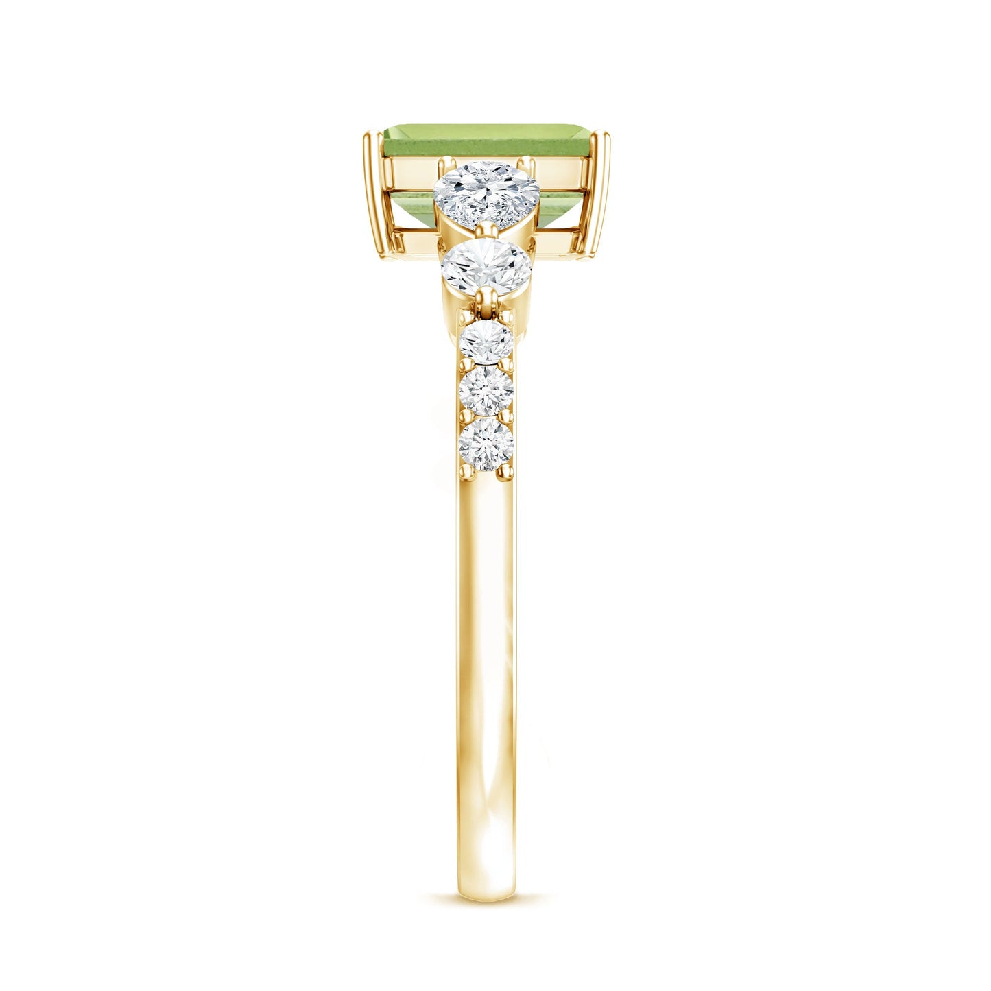 Natural 1.8 Carat Peridot Emerald Cut Engagement Ring with Side Stones