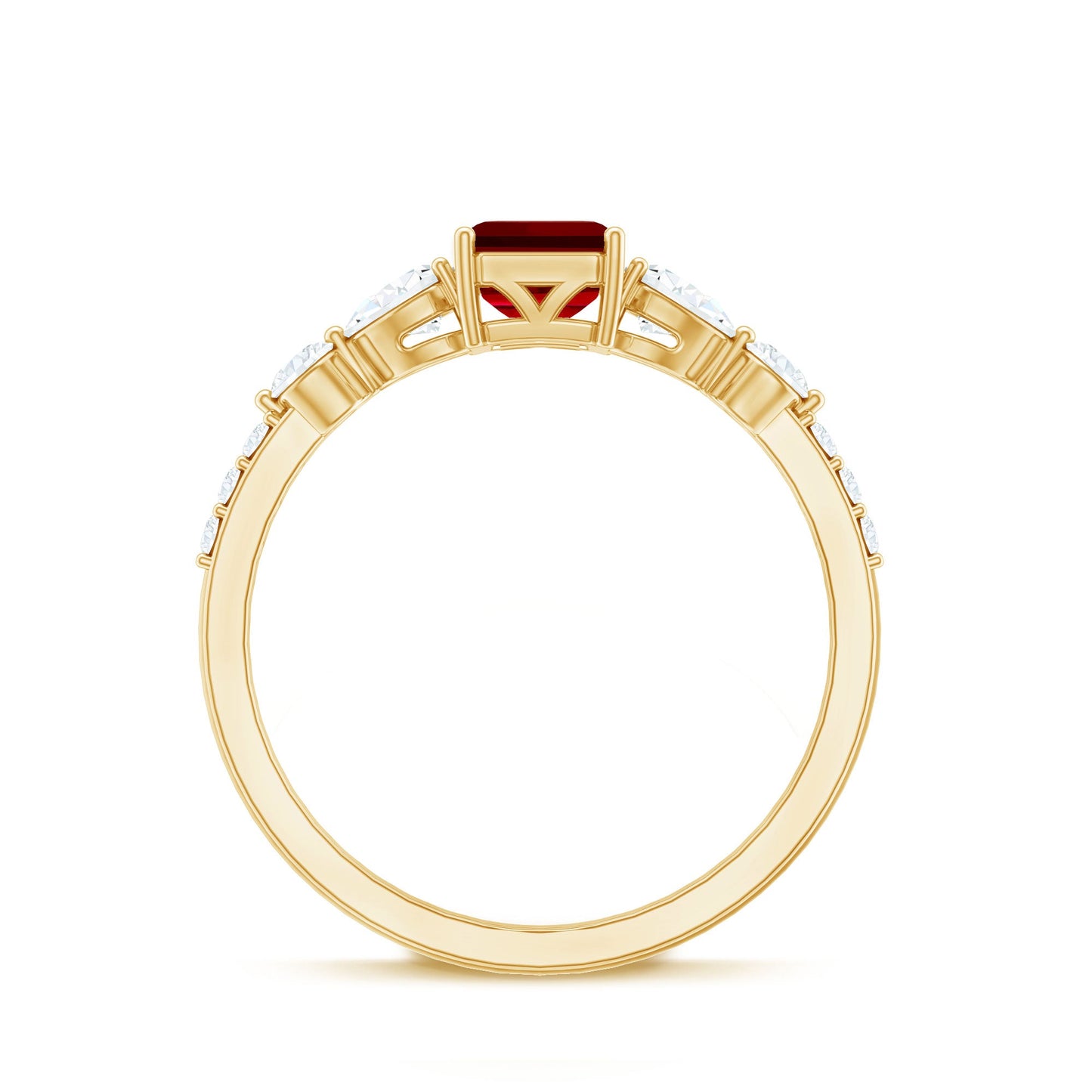 Certified 2.2 Carat Lab Grown Ruby Emerald Cut Engagement Ring with Side Stones