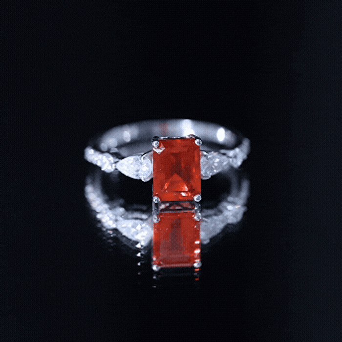 1 Carat Fire Opal Emerald Cut Engagement Ring with Diamond Side Stones