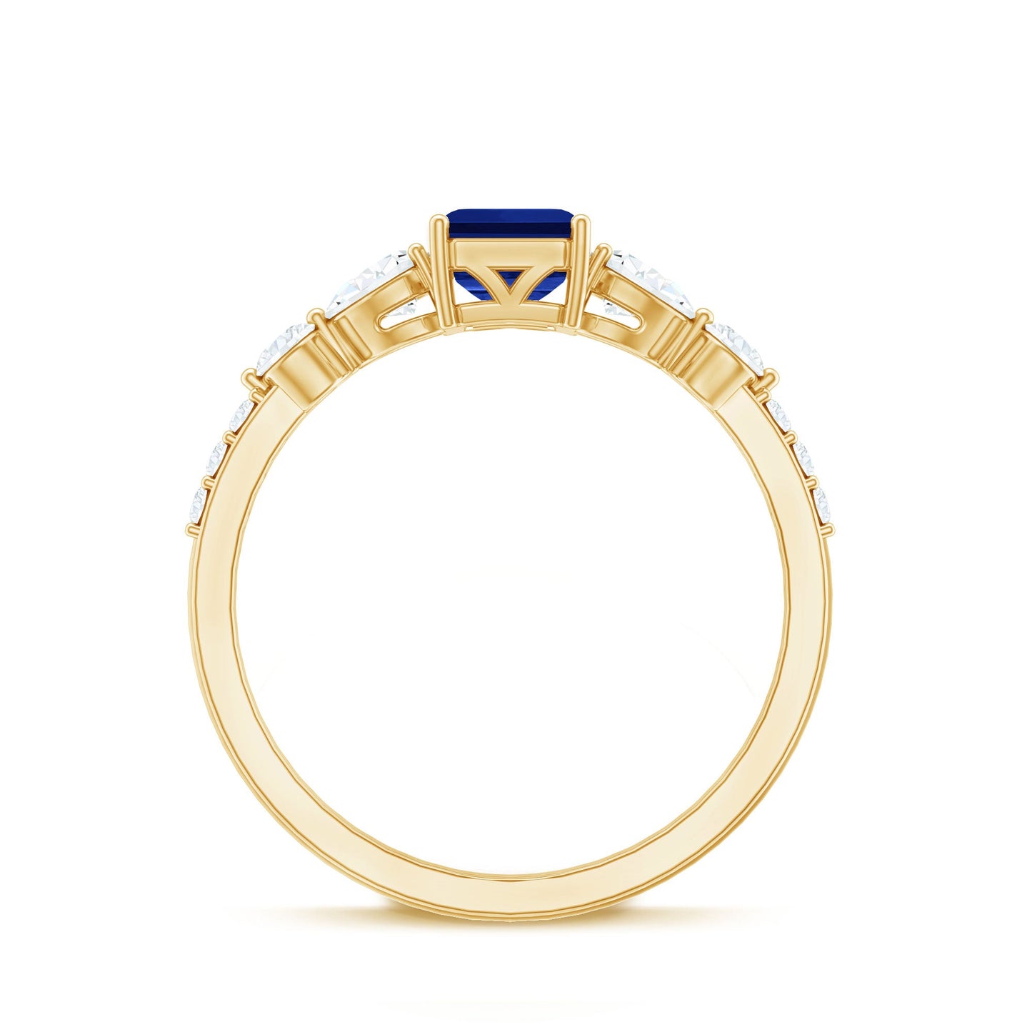 Certified 1.75 Carat Lab Grown Blue Sapphire Emerald Cut Engagement Ring with Diamond Side Stones