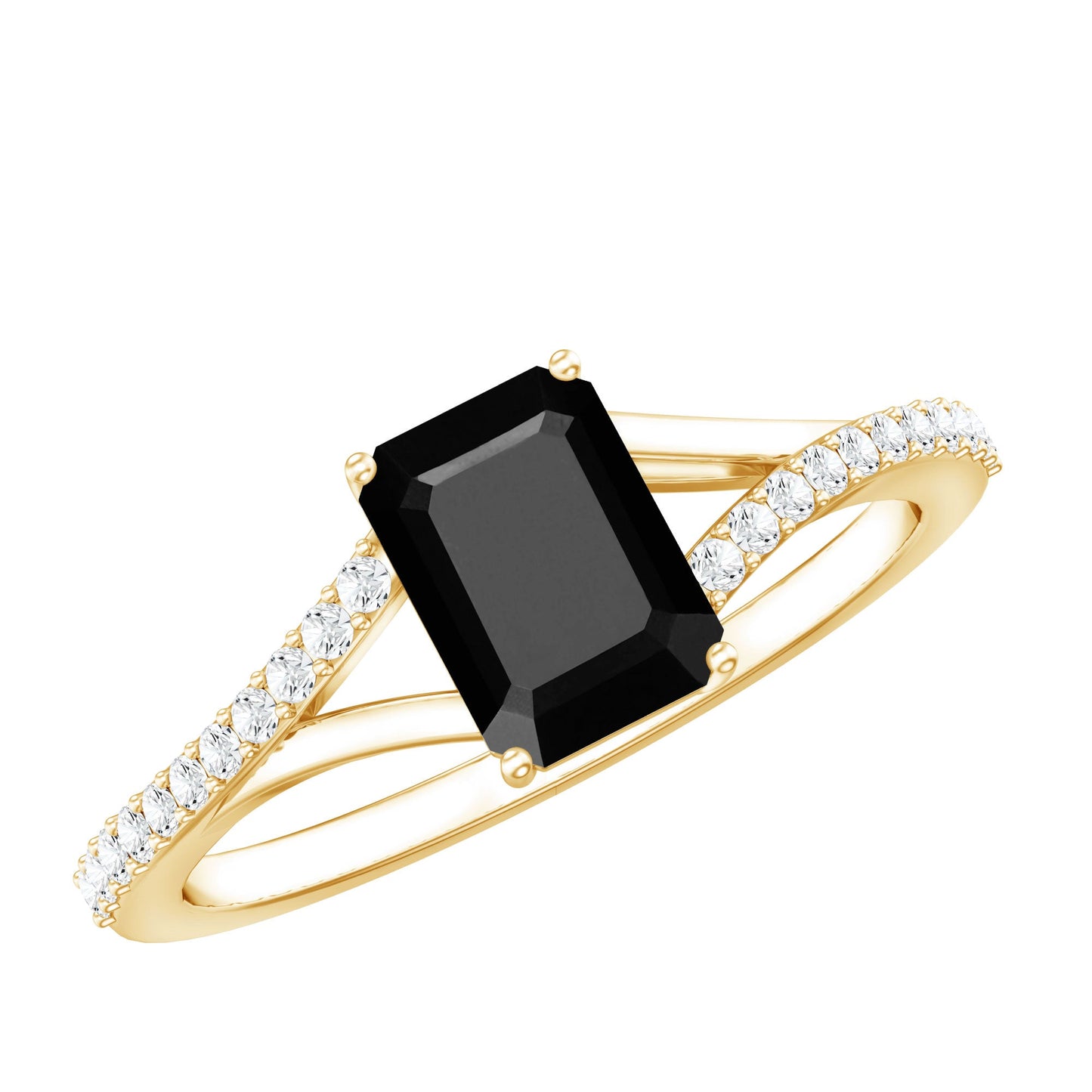 Certified 1.6 Carat Lab Grown Black Diamond Emerald Cut Engagement Ring with White Diamond Split Shank