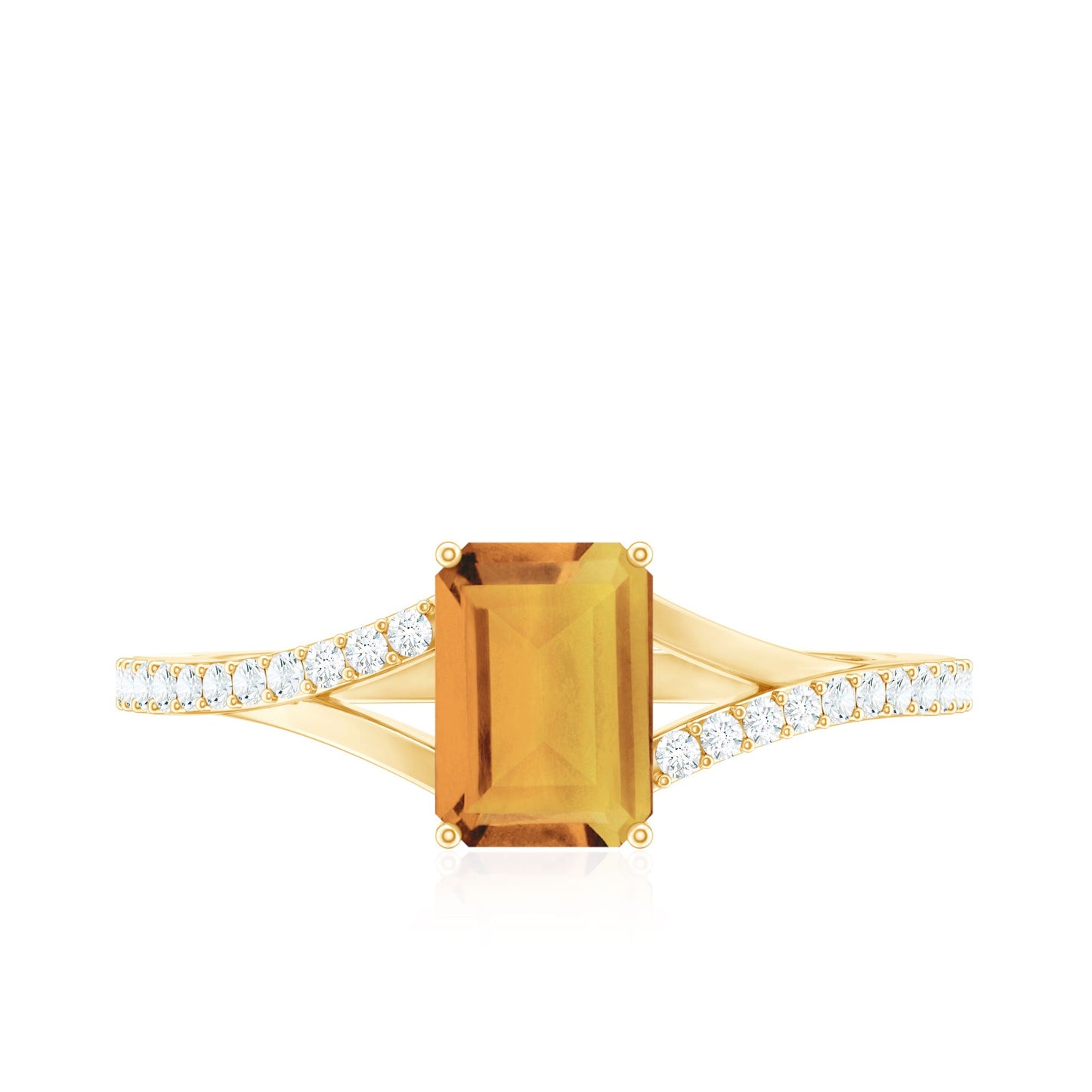 Real Citrine Emerald Cut Engagement Ring with Diamond Split Shank