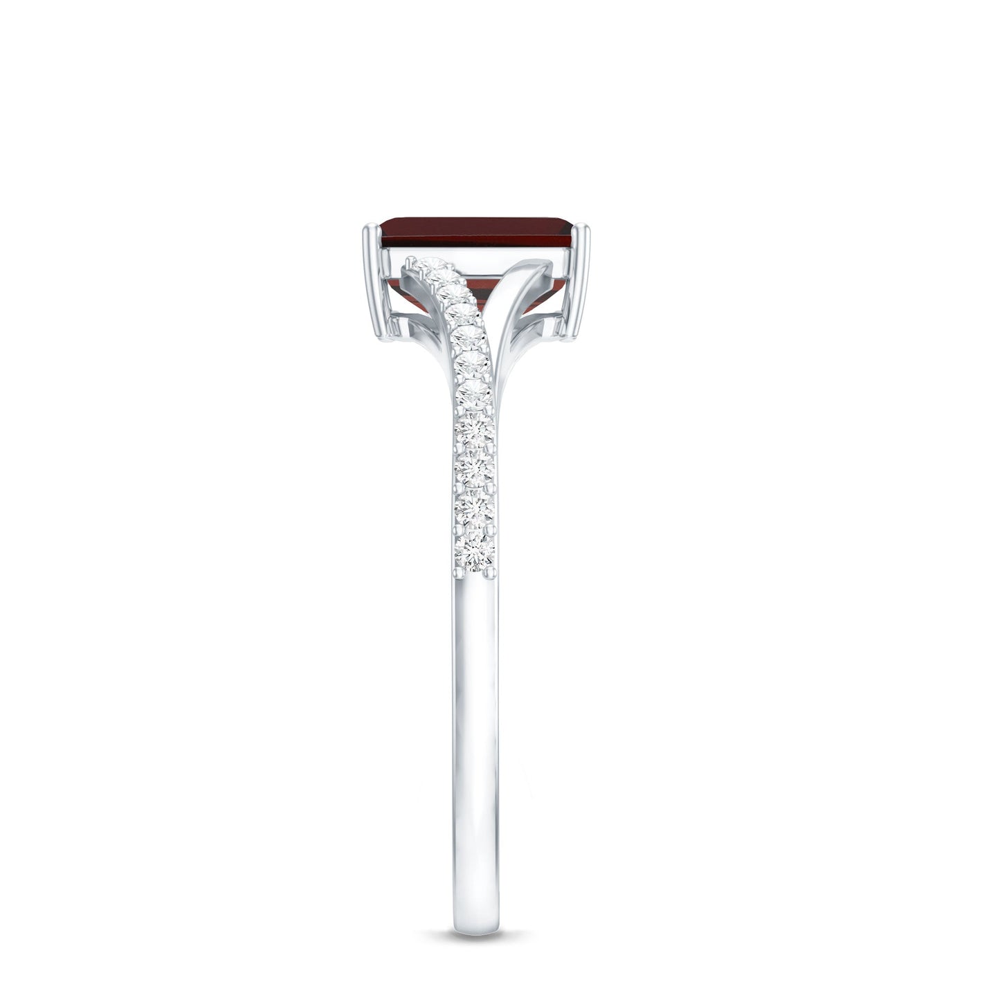 Certified Natural Garnet Emerald Cut Engagement Ring with Diamond Split Shank