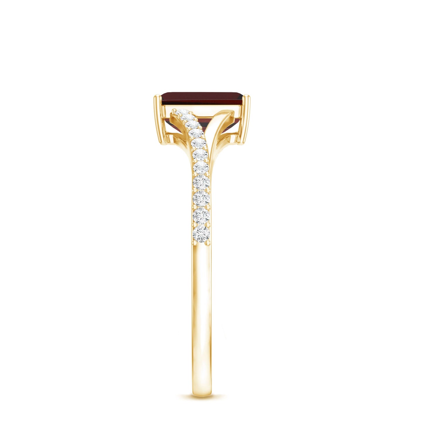 Certified Natural Garnet Emerald Cut Engagement Ring with Diamond Split Shank