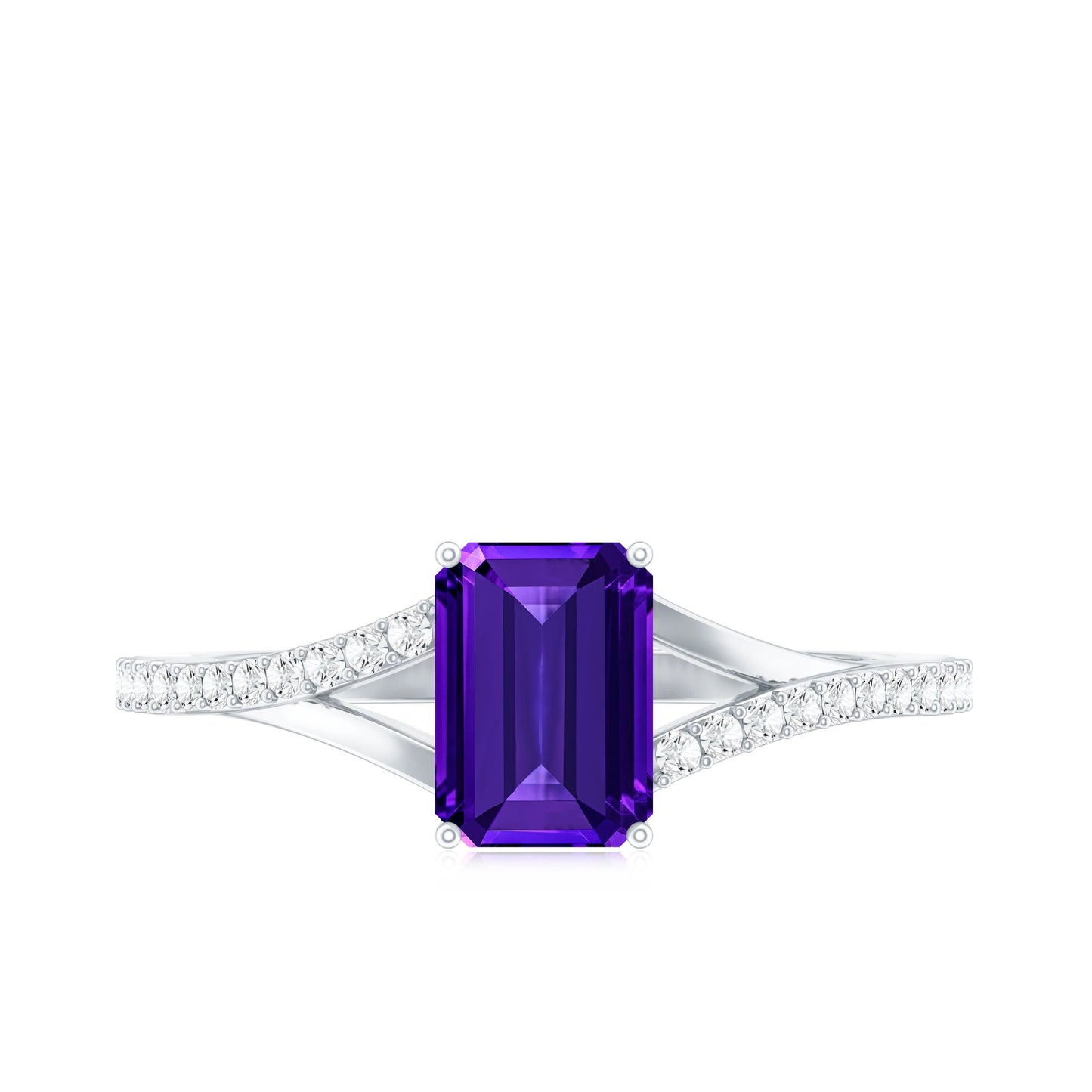 1.4 Carat Amethyst Emerald Cut Engagement Ring with Diamond Split Shank