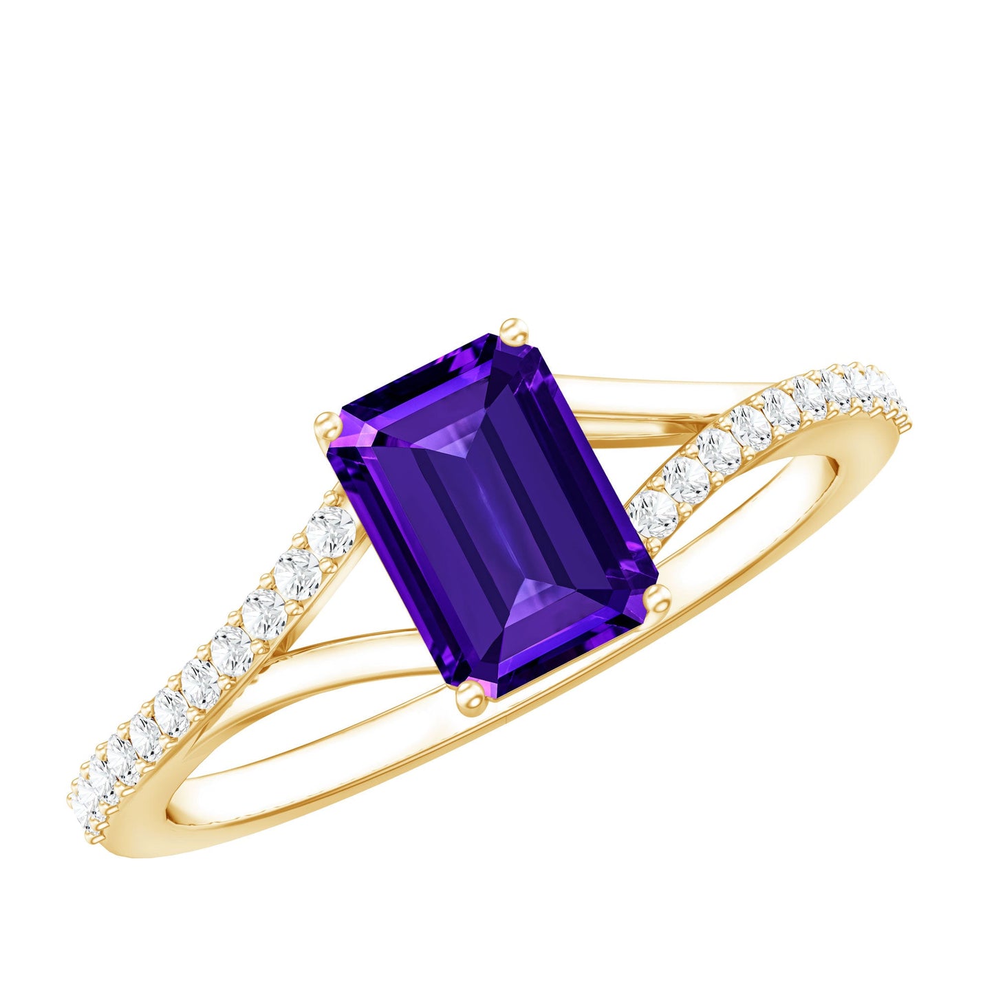 1.4 Carat Amethyst Emerald Cut Engagement Ring with Diamond Split Shank