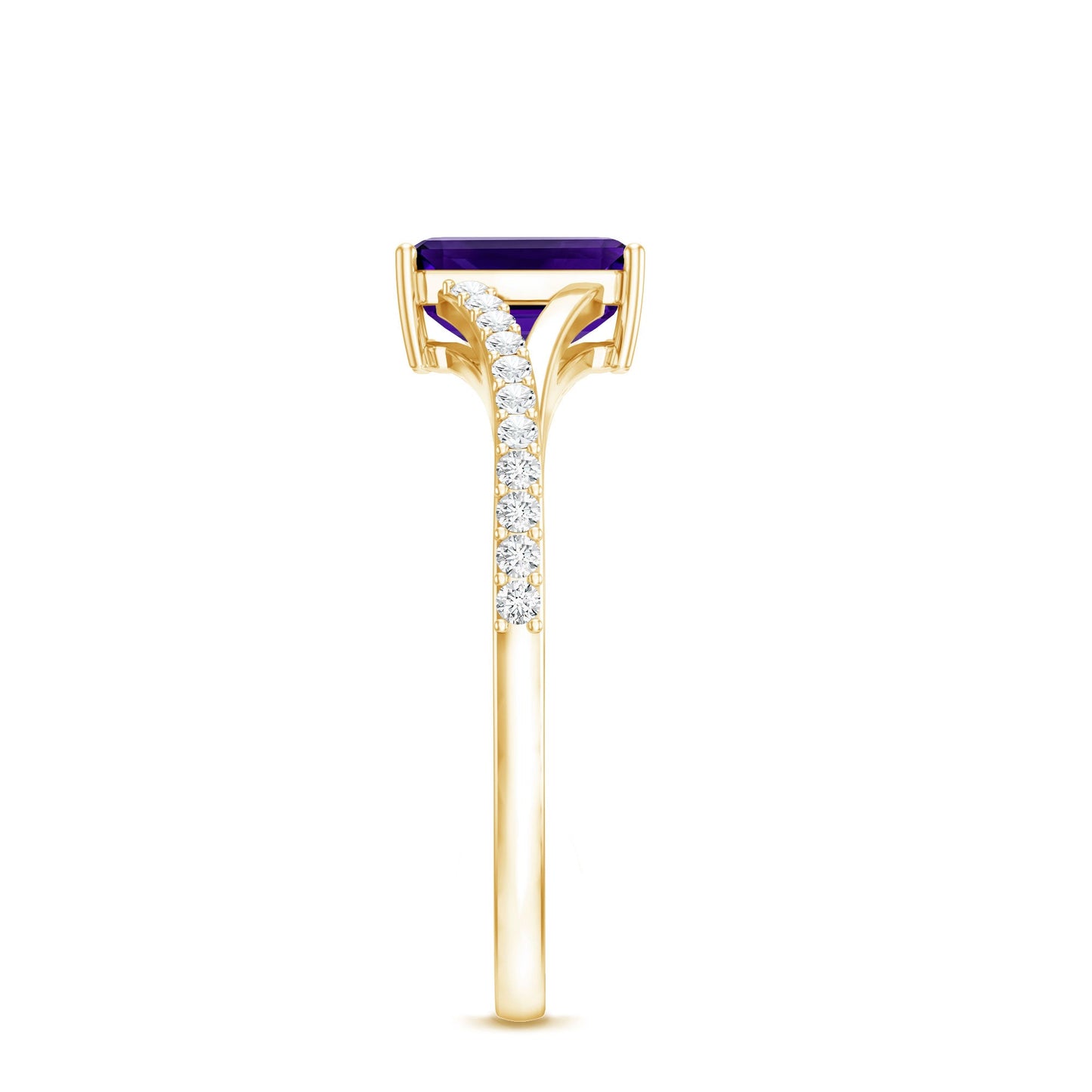 1.4 Carat Amethyst Emerald Cut Engagement Ring with Diamond Split Shank