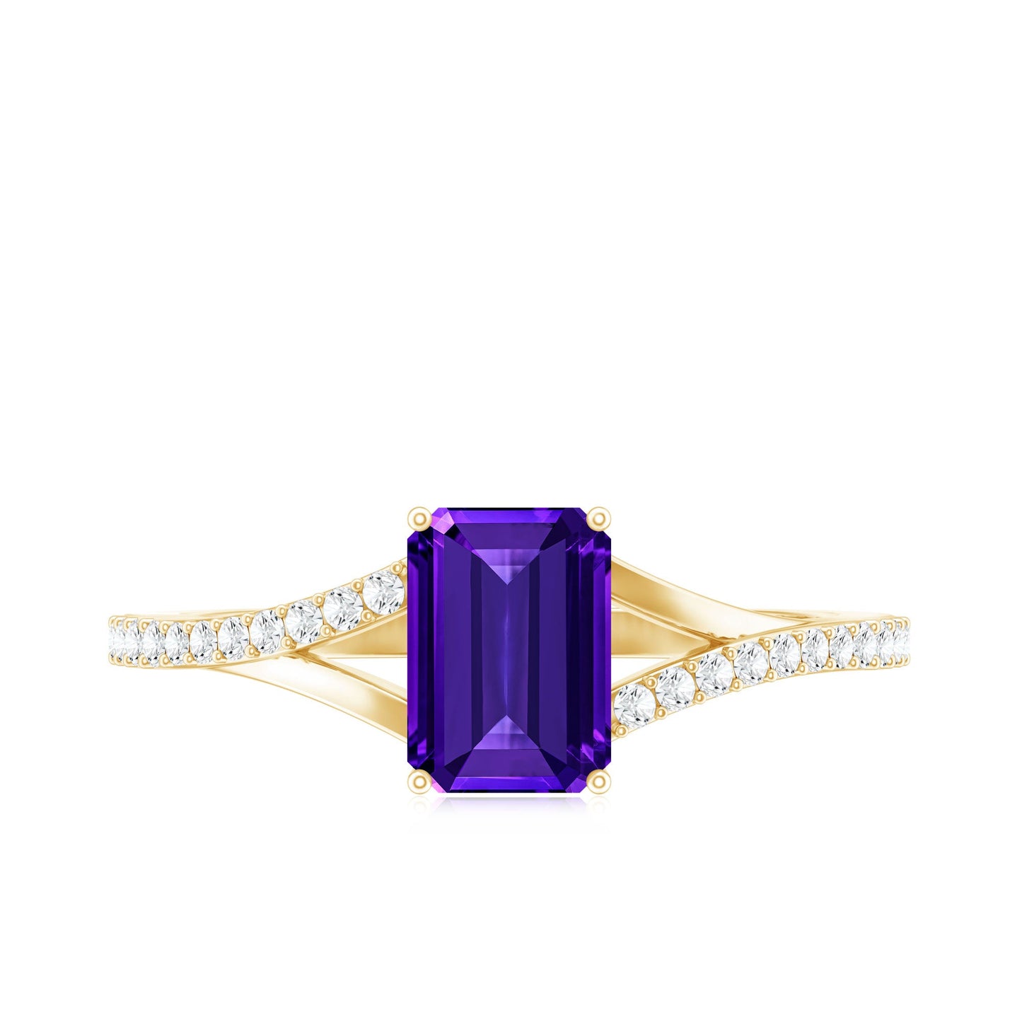 1.4 Carat Amethyst Emerald Cut Engagement Ring with Diamond Split Shank