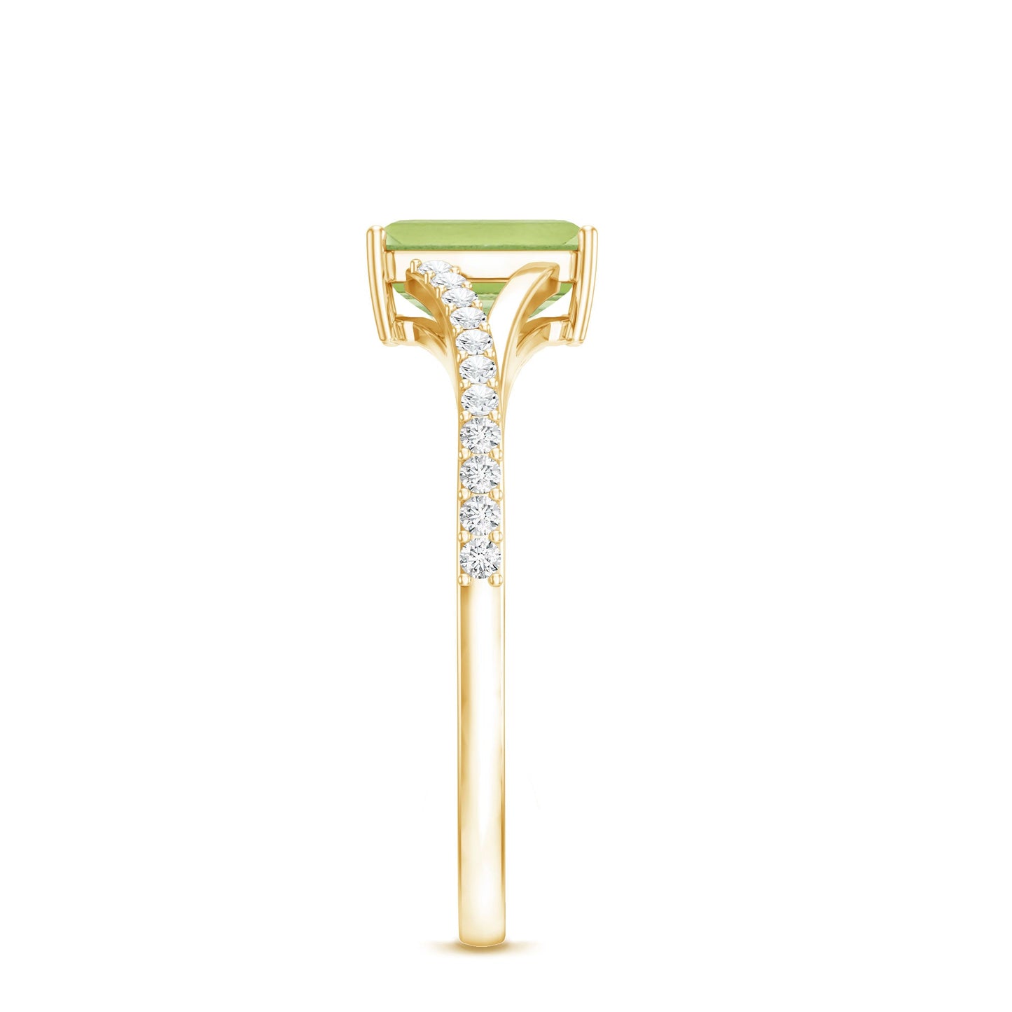 1.8 Carat Peridot Emerald Cut Engagement Ring with Diamond Split Shank