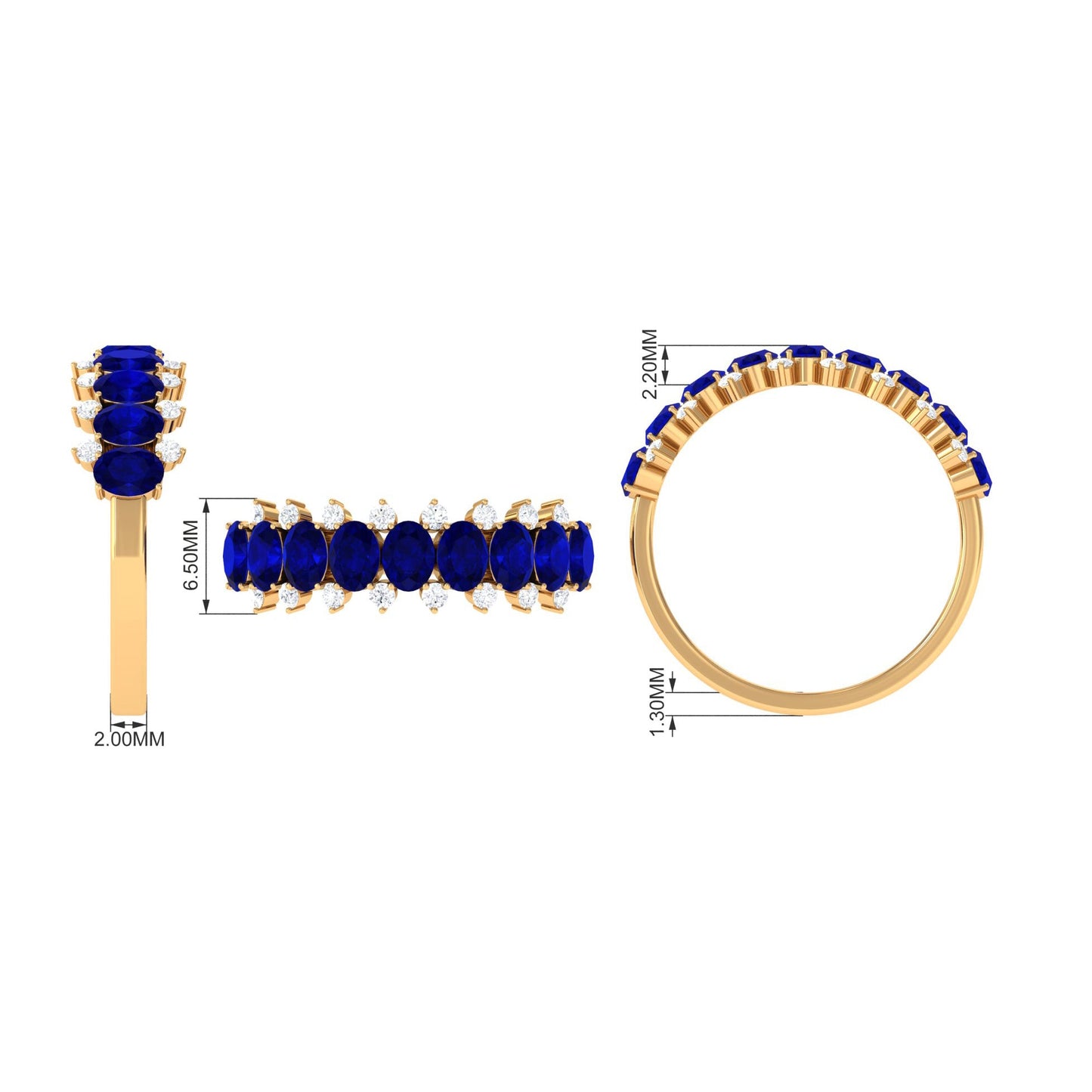 Natural Oval Blue Sapphire Half Eternity Band with Diamond