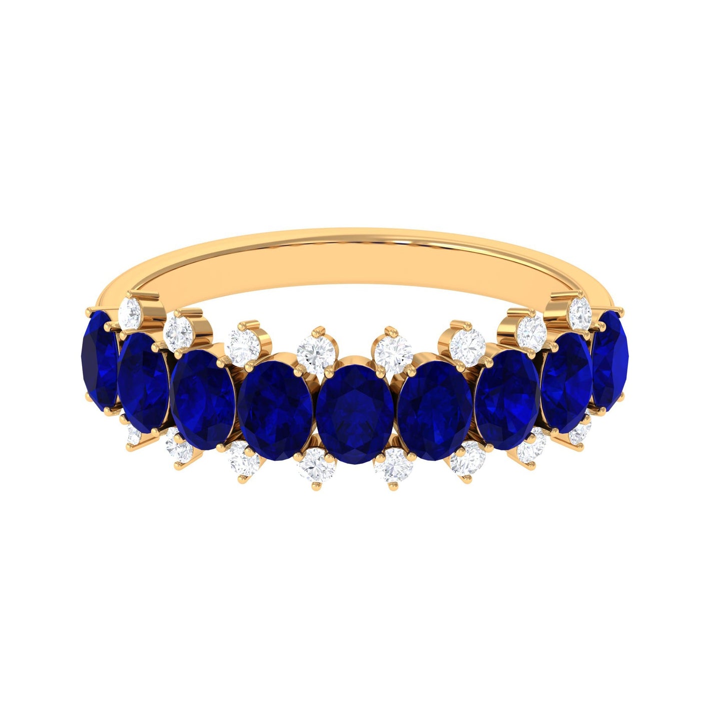 Natural Oval Blue Sapphire Half Eternity Band with Diamond
