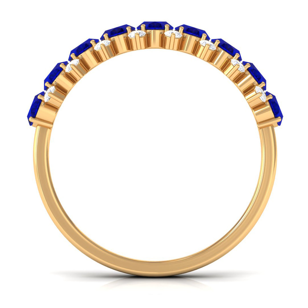 Natural Oval Blue Sapphire Half Eternity Band with Diamond