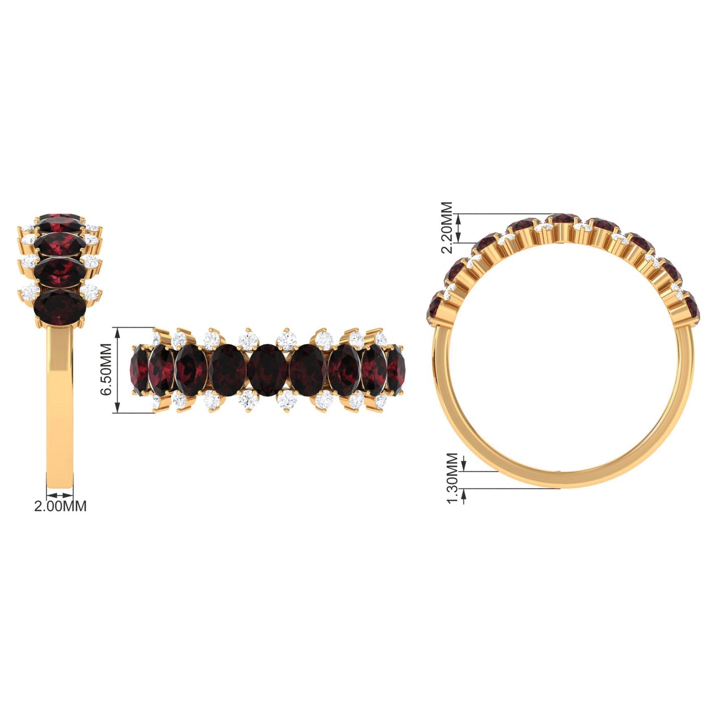 Real Garnet Diamond Half Eternity Wedding Anniversary Ring