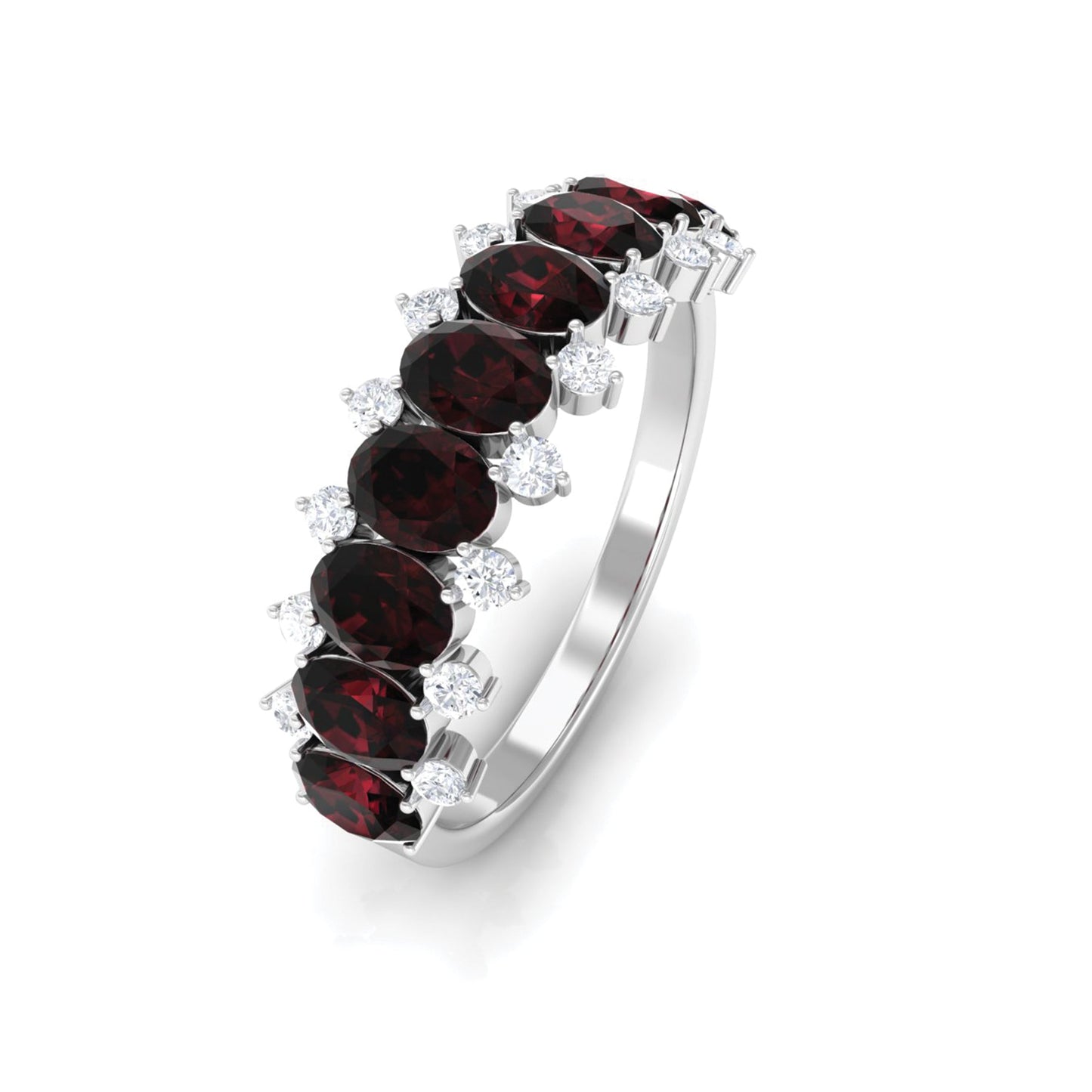 Real Garnet Diamond Half Eternity Wedding Anniversary Ring