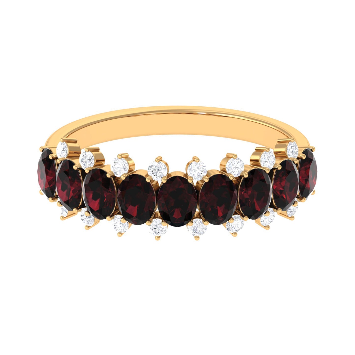 Real Garnet Diamond Half Eternity Wedding Anniversary Ring