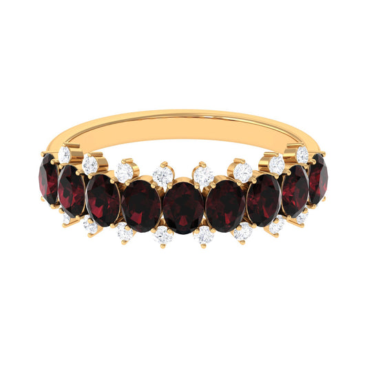 Real Garnet Diamond Half Eternity Wedding Anniversary Ring