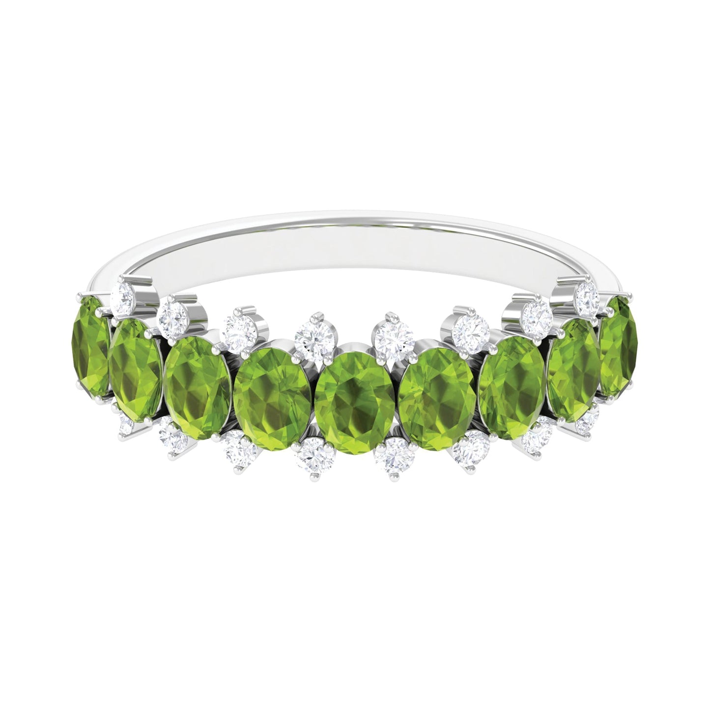 Oval Cut Peridot Half Eternity Ring with Diamond Stones