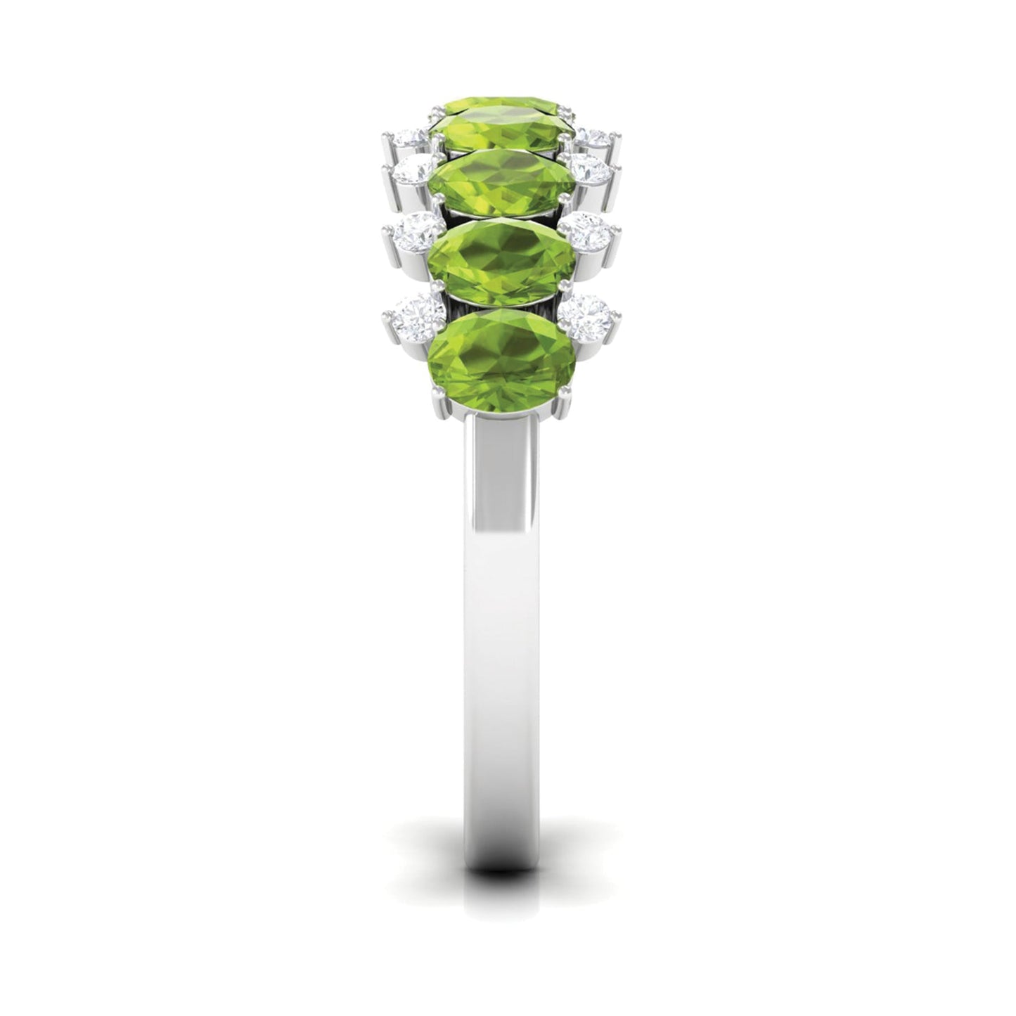 Oval Cut Peridot Half Eternity Ring with Diamond Stones