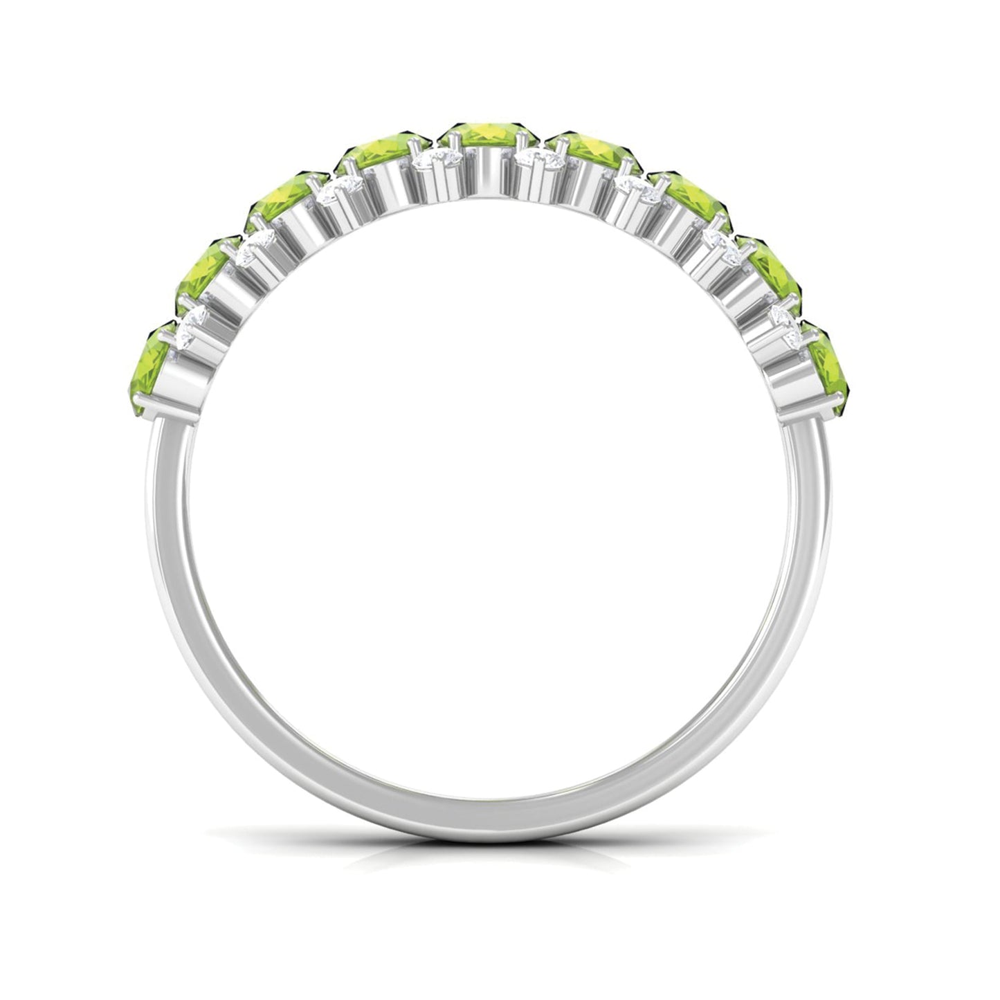 Oval Cut Peridot Half Eternity Ring with Diamond Stones