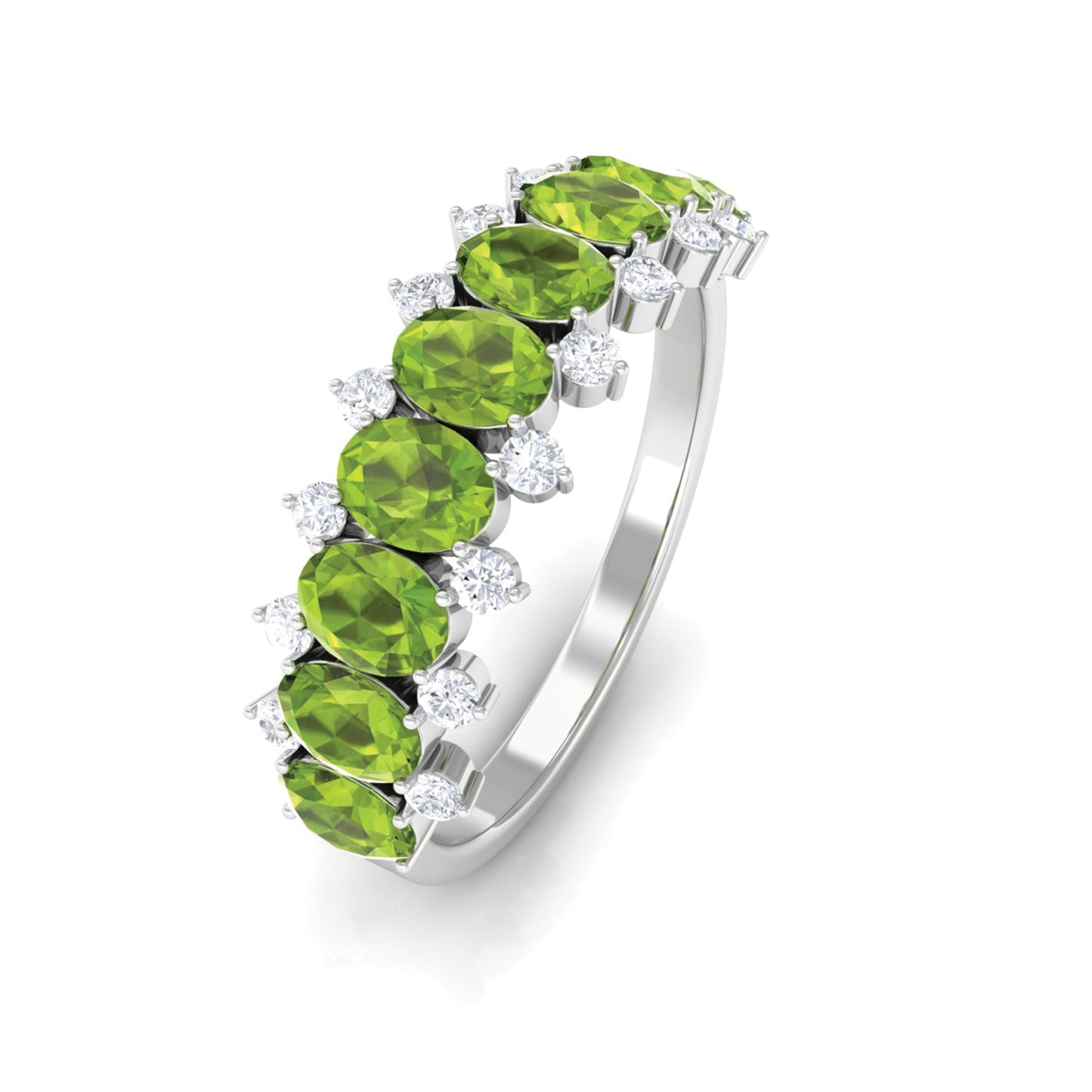 Oval Cut Peridot Half Eternity Ring with Diamond Stones
