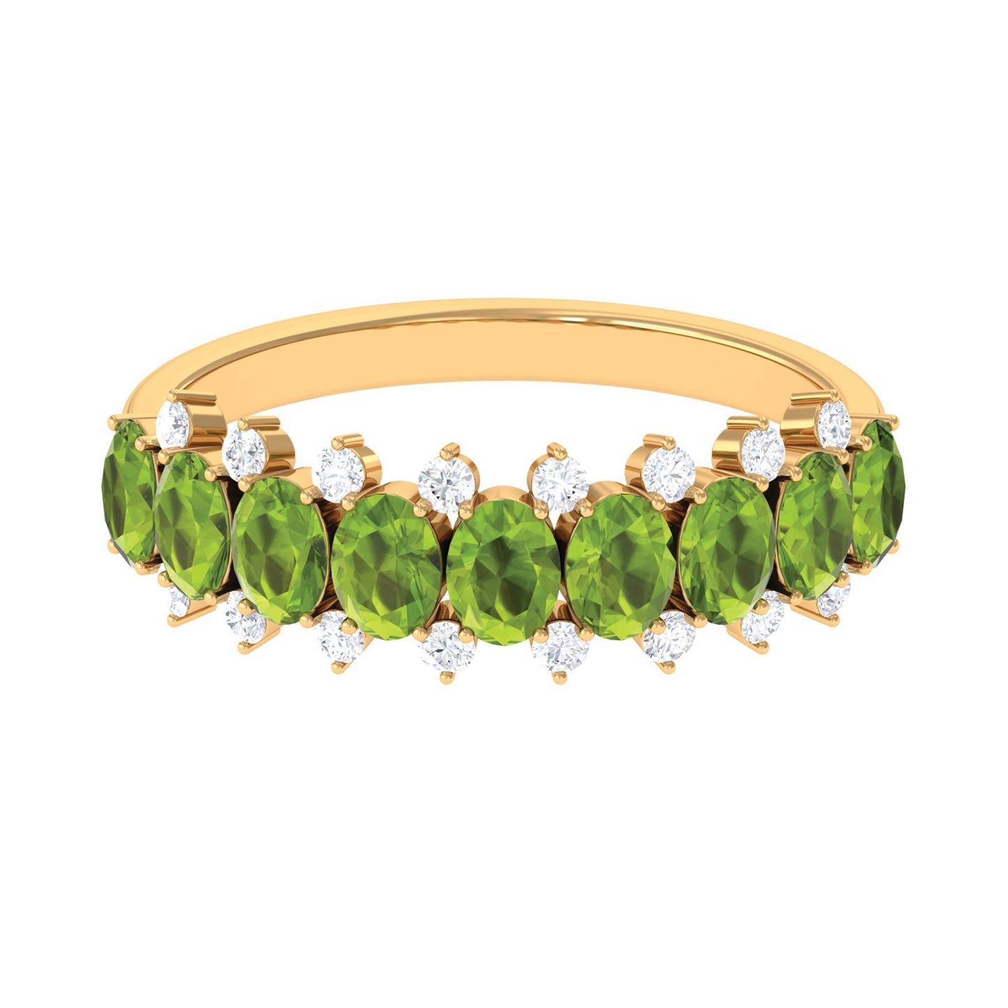 Oval Cut Peridot Half Eternity Ring with Diamond Stones
