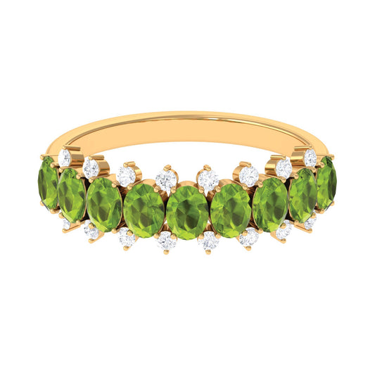Oval Cut Peridot Half Eternity Ring with Diamond Stones