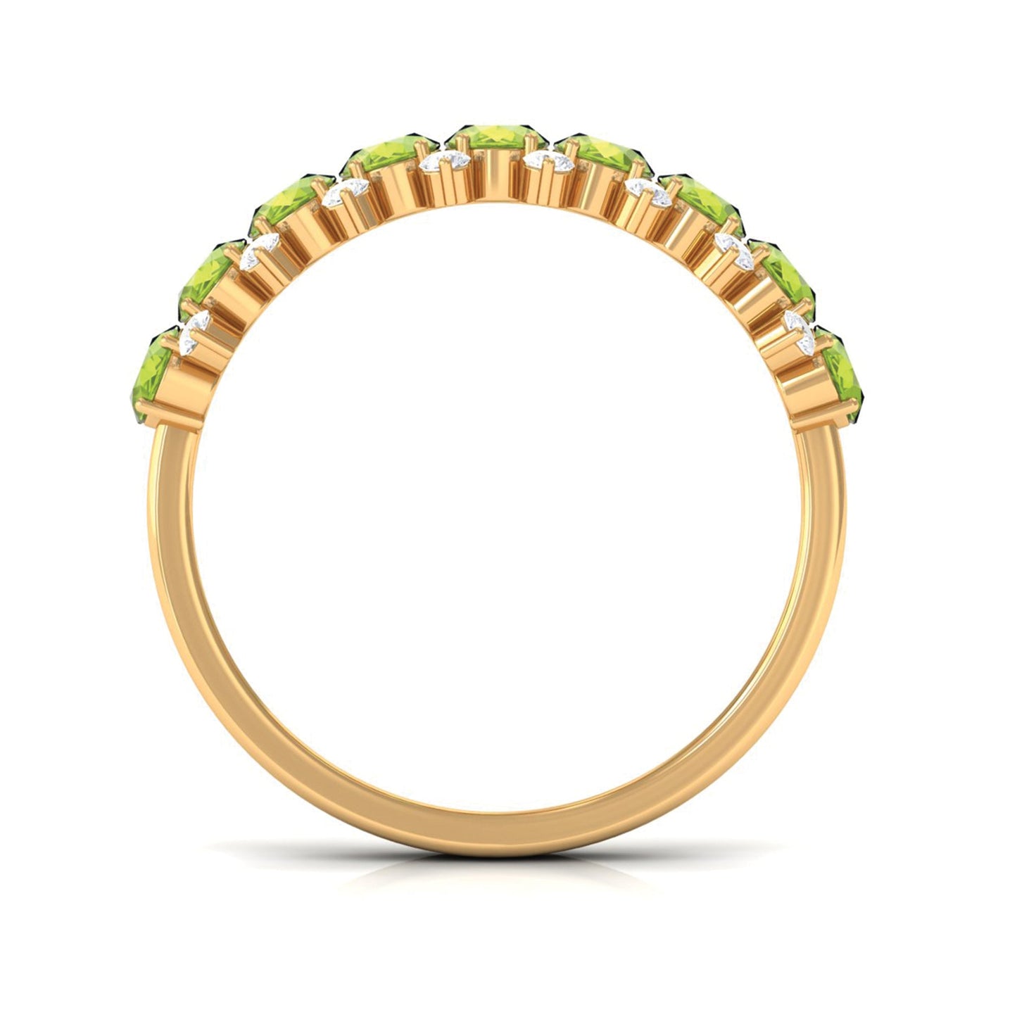 Oval Cut Peridot Half Eternity Ring with Diamond Stones