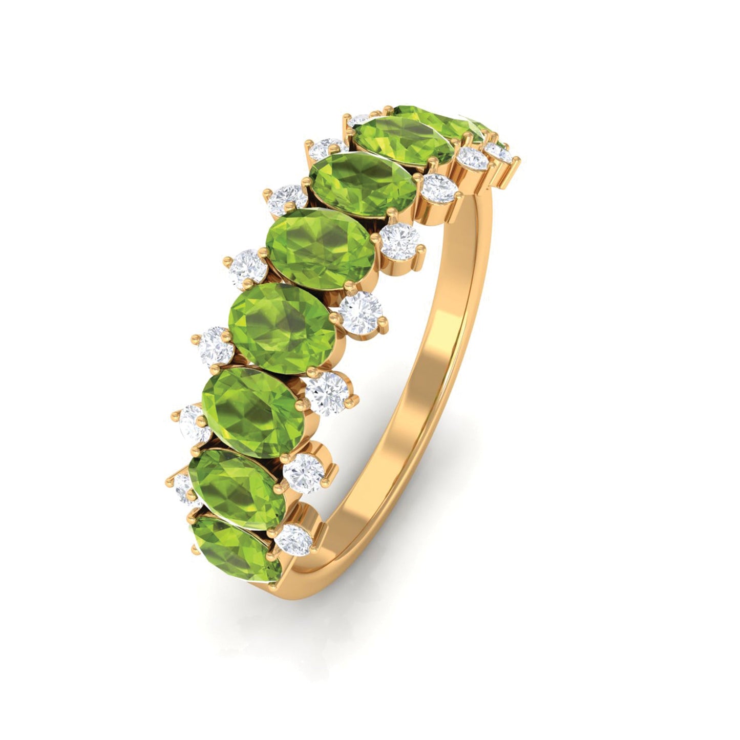 Oval Cut Peridot Half Eternity Ring with Diamond Stones