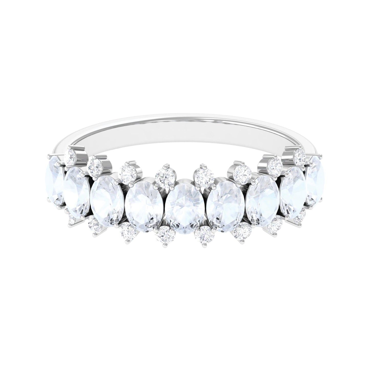 Genuine Moonstone and Diamond Half Eternity Ring