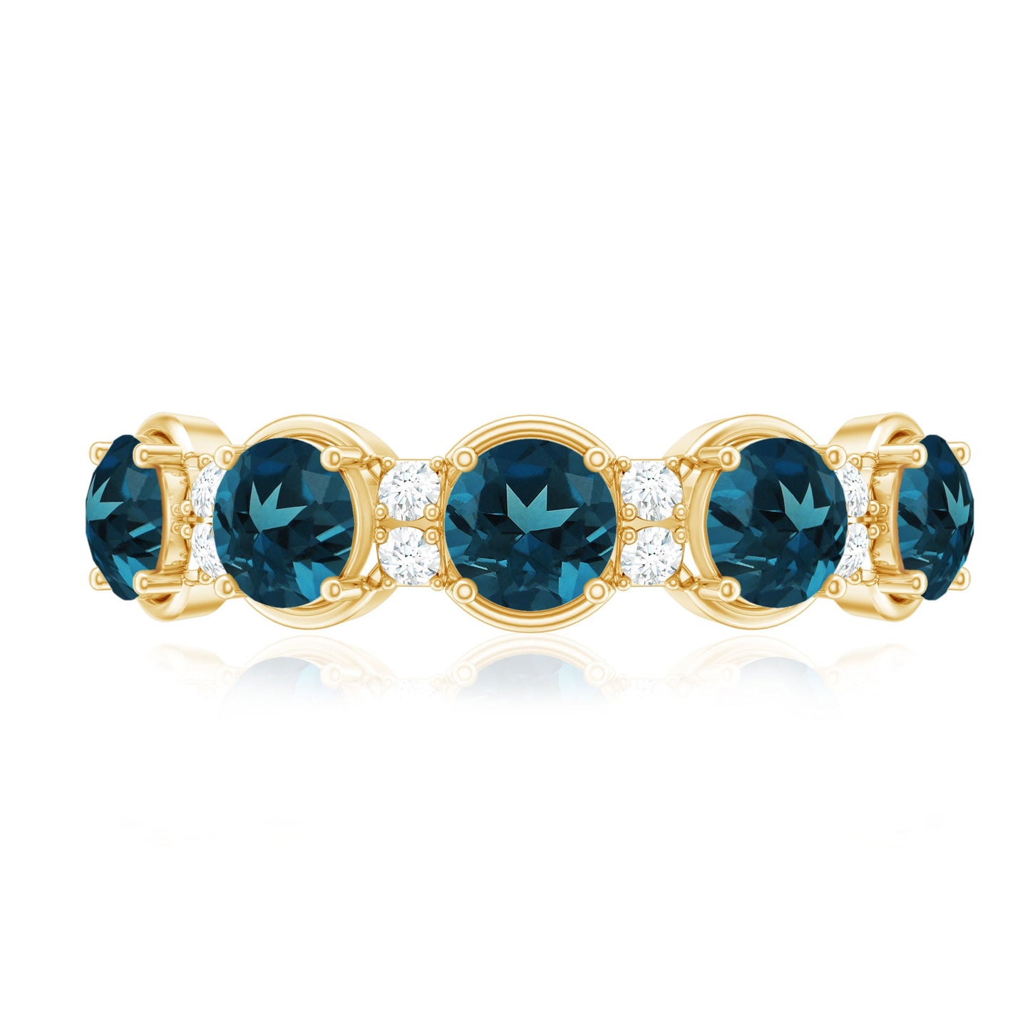 Round London Blue Topaz and Diamond Half Eternity Band