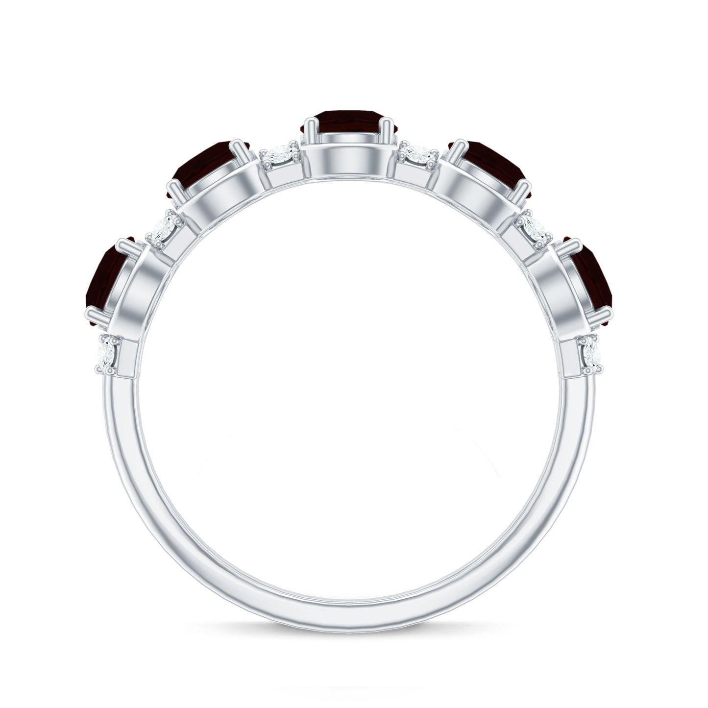 Certified Real Garnet Half Eternity Wedding Band with Diamond