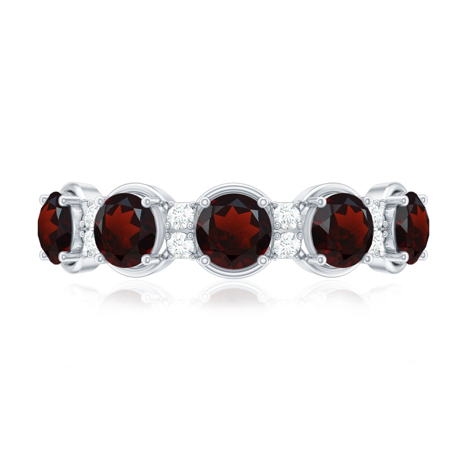 Certified Real Garnet Half Eternity Wedding Band with Diamond