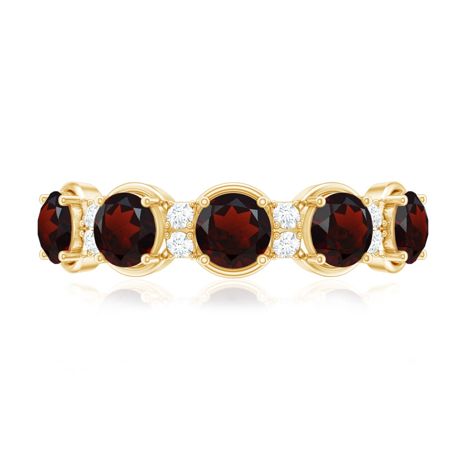 Certified Real Garnet Half Eternity Wedding Band with Diamond