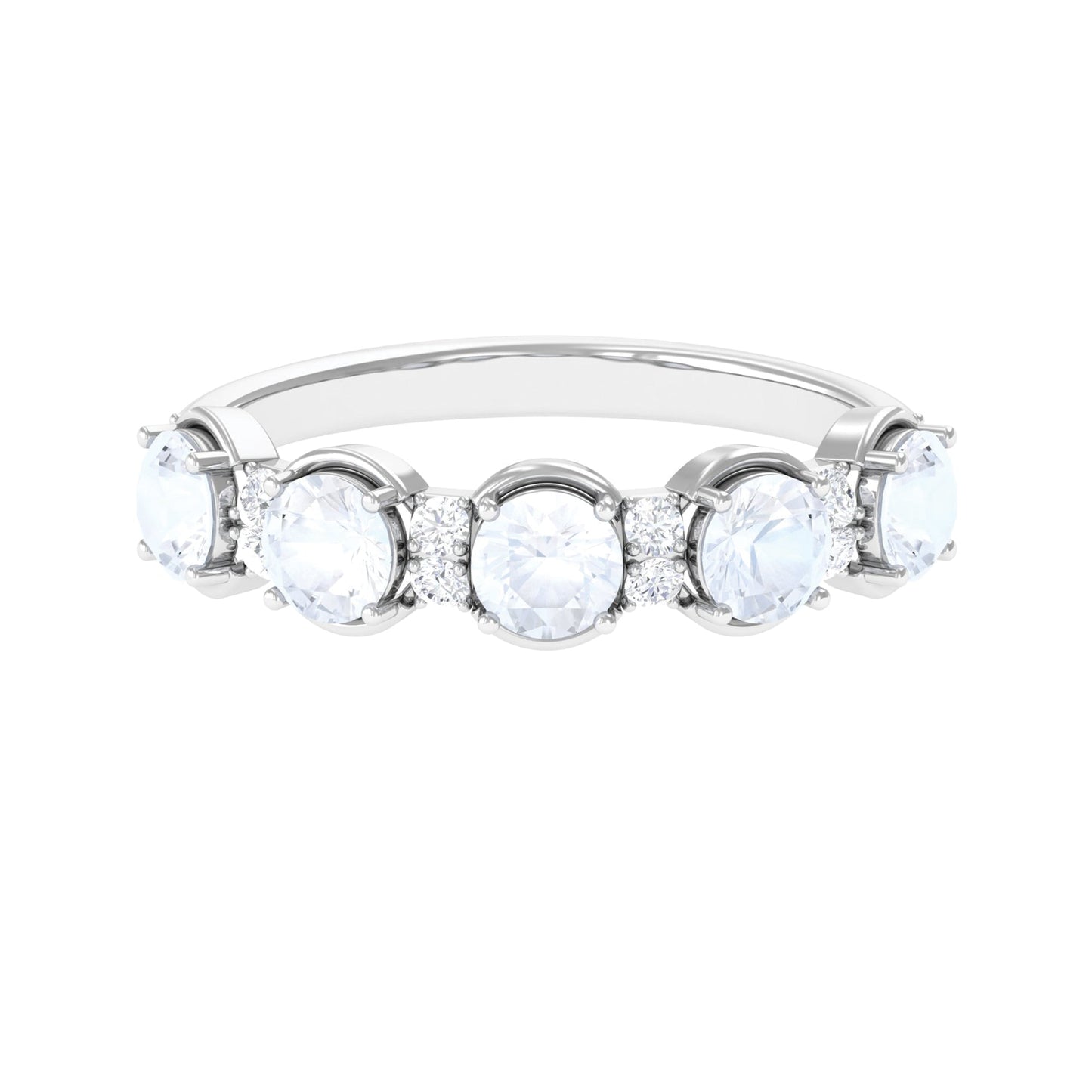 Natural Moonstone and Diamond Half Eternity Ring