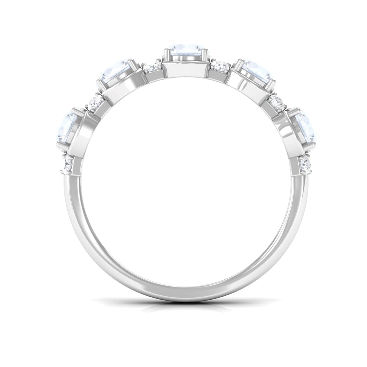 Natural Moonstone and Diamond Half Eternity Ring