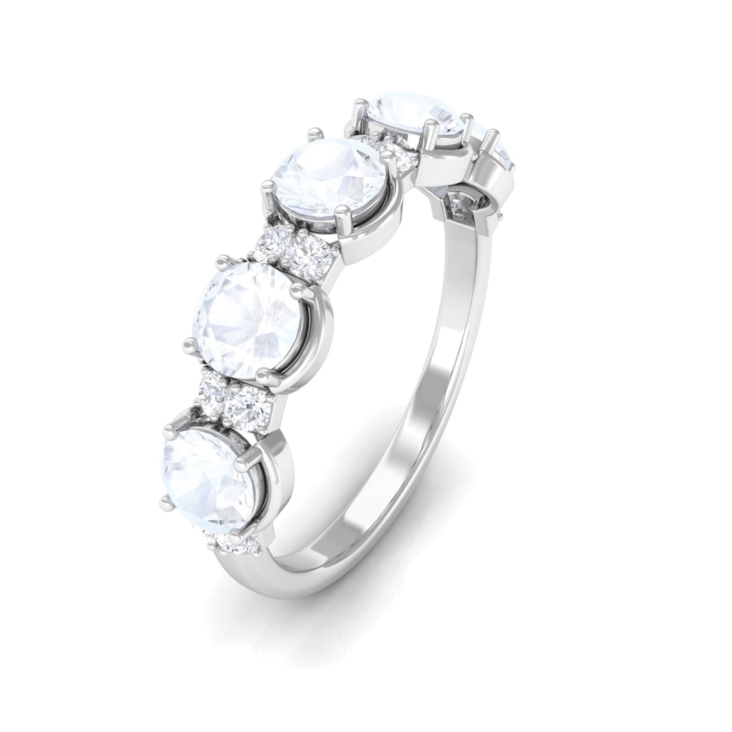 Natural Moonstone and Diamond Half Eternity Ring