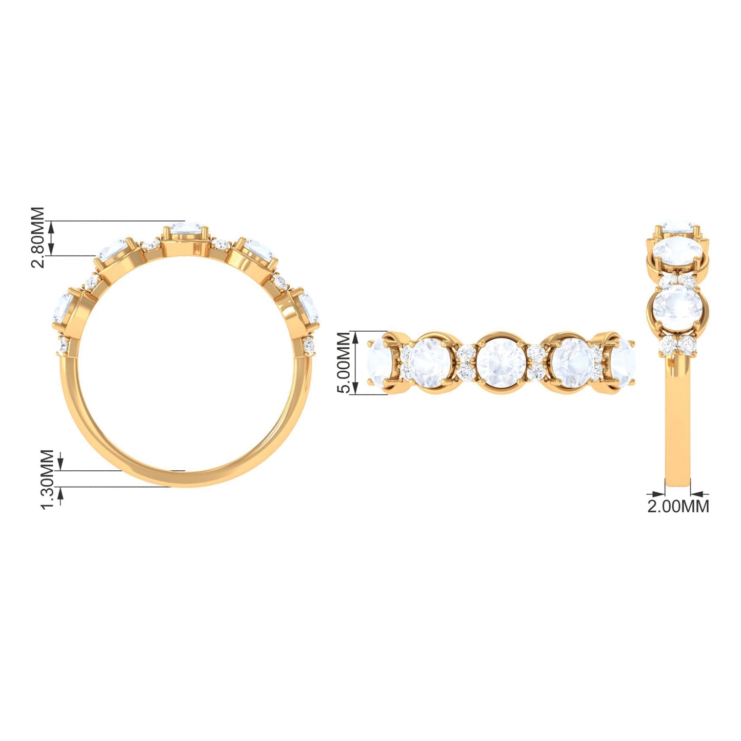 Natural Moonstone and Diamond Half Eternity Ring